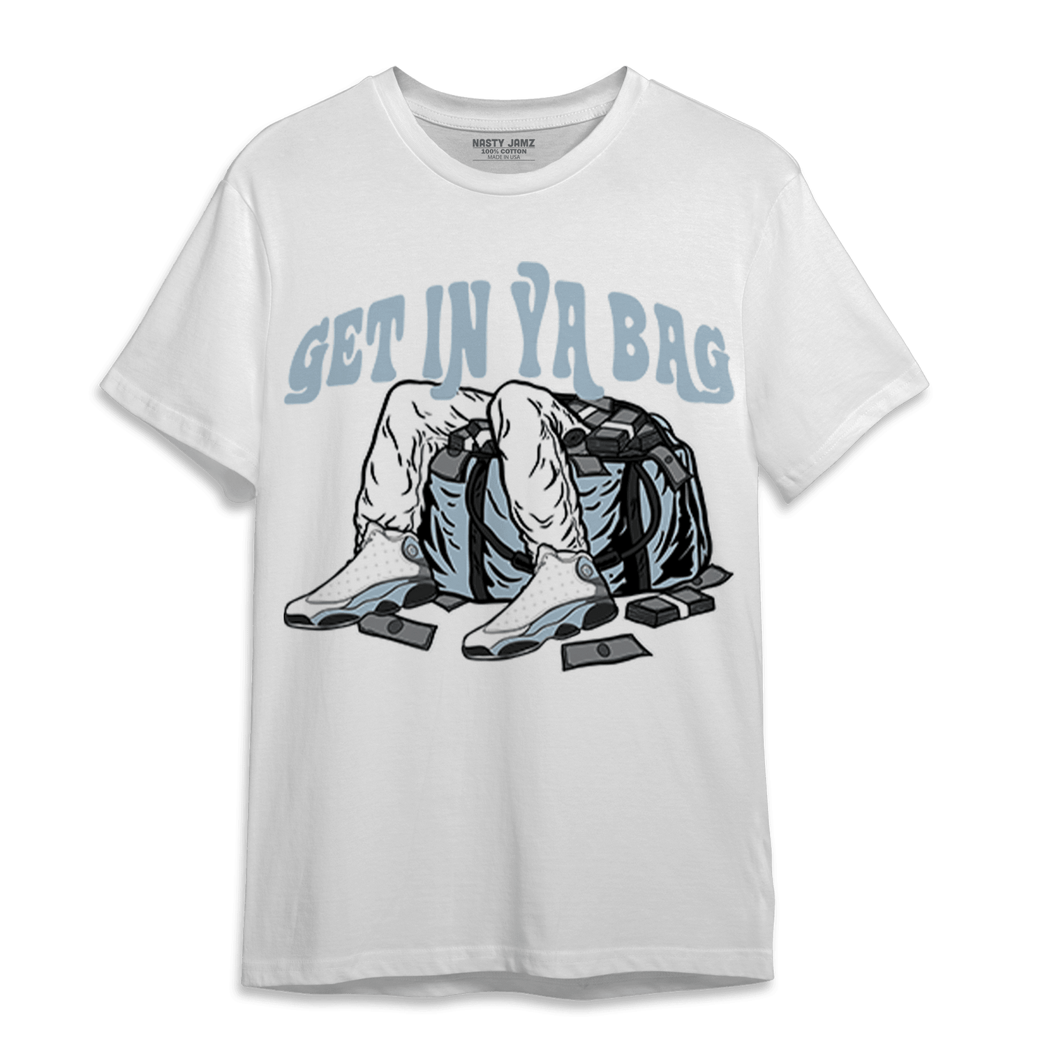 Blue Grey 13s T Shirt Match Get In Ya Bag - NastyJamz