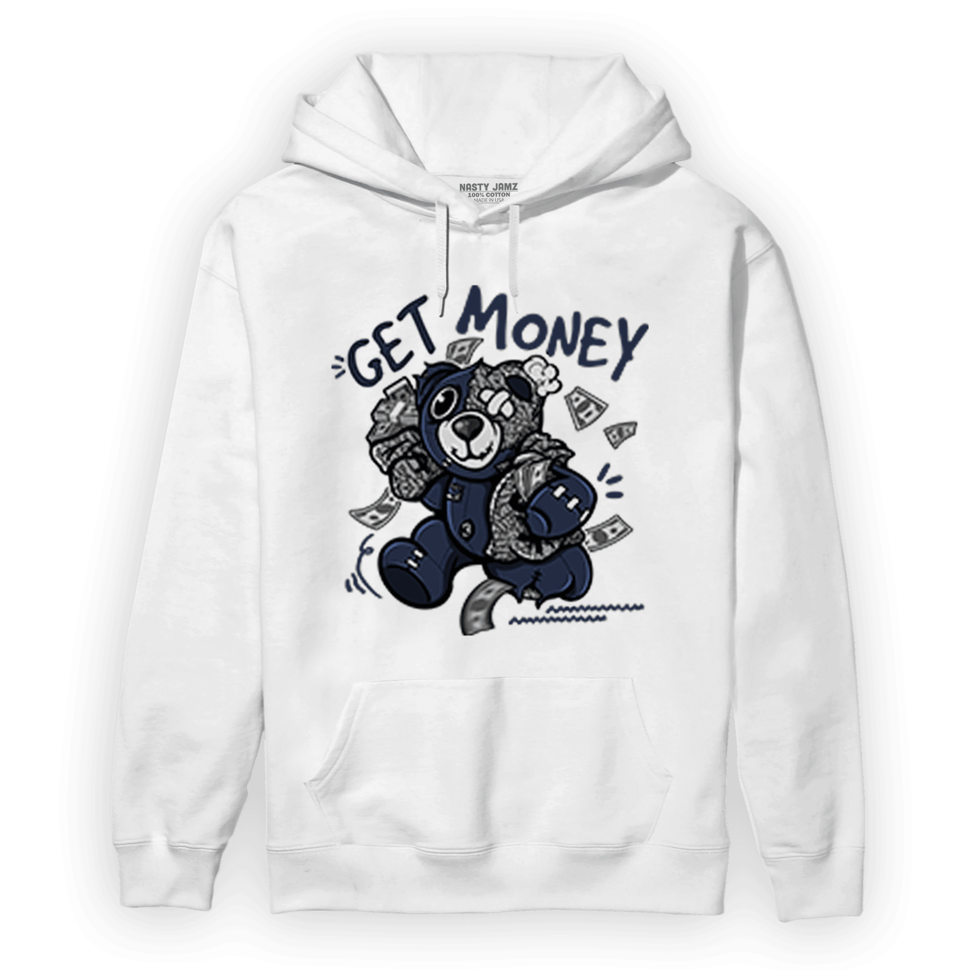 White Navy 3s Hoodie Match Get Money BER - NastyJamz