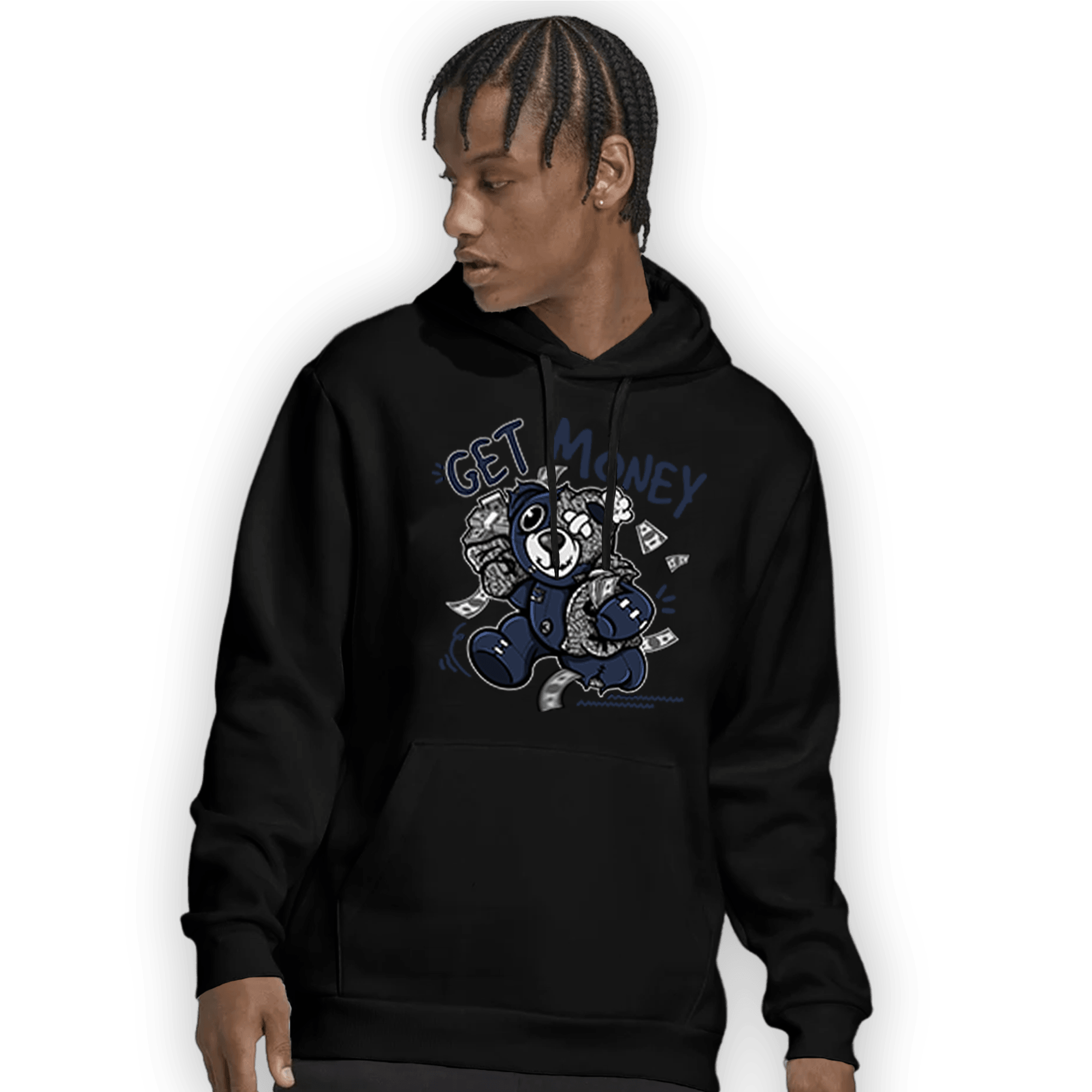 White Navy 3s Hoodie Match Get Money BER - NastyJamz