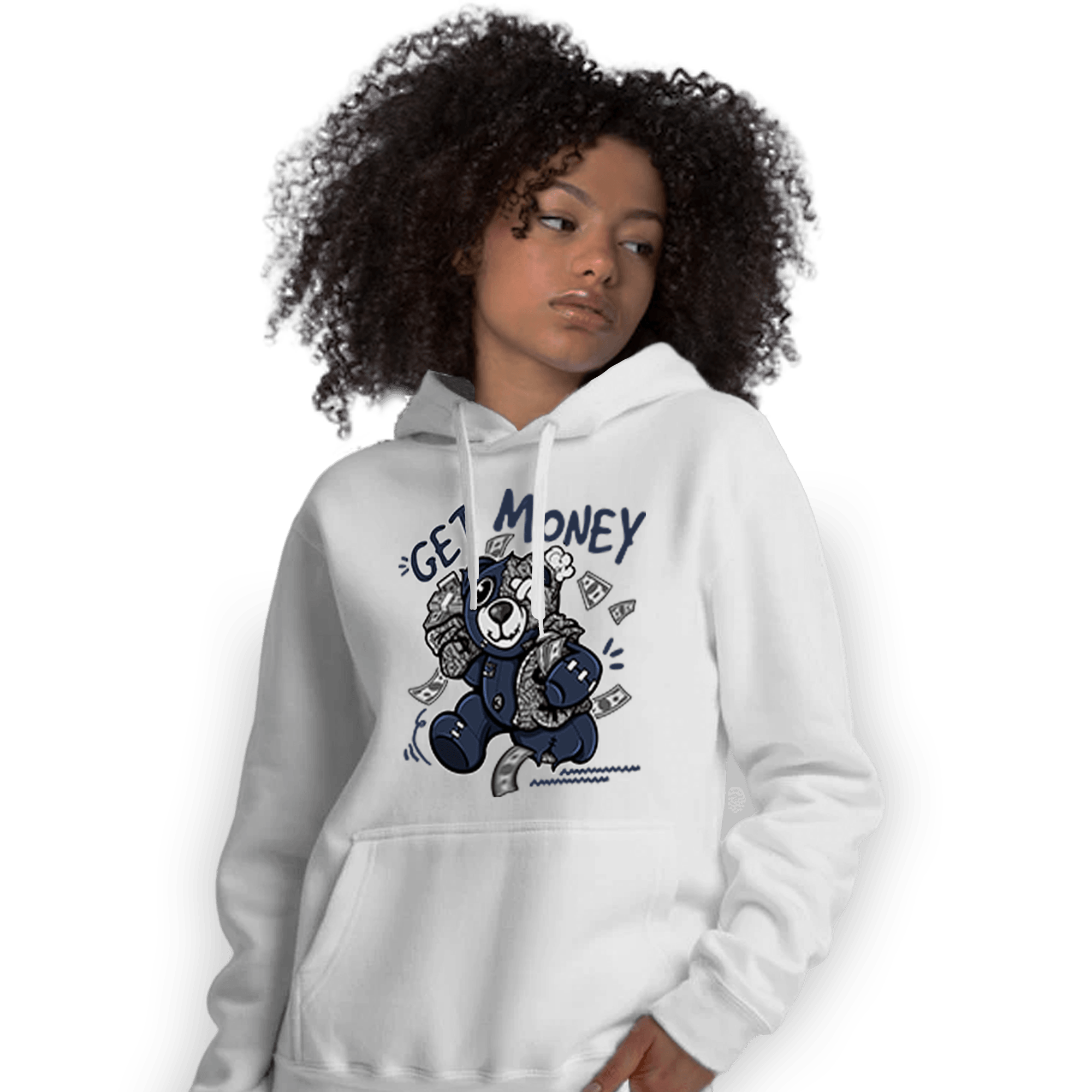 White Navy 3s Hoodie Match Get Money BER - NastyJamz