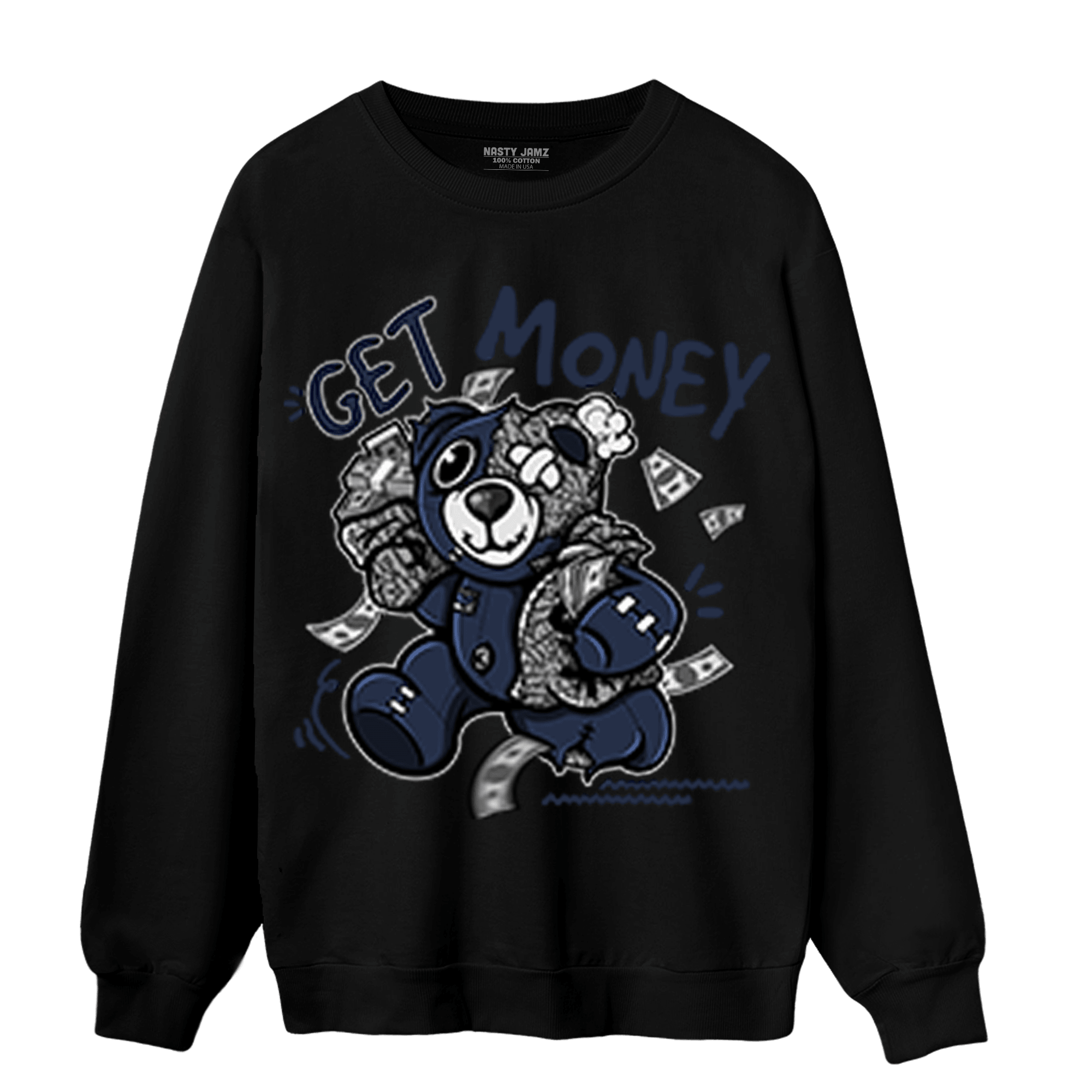White Navy 3s Sweatshirt Match Get Money BER - NastyJamz