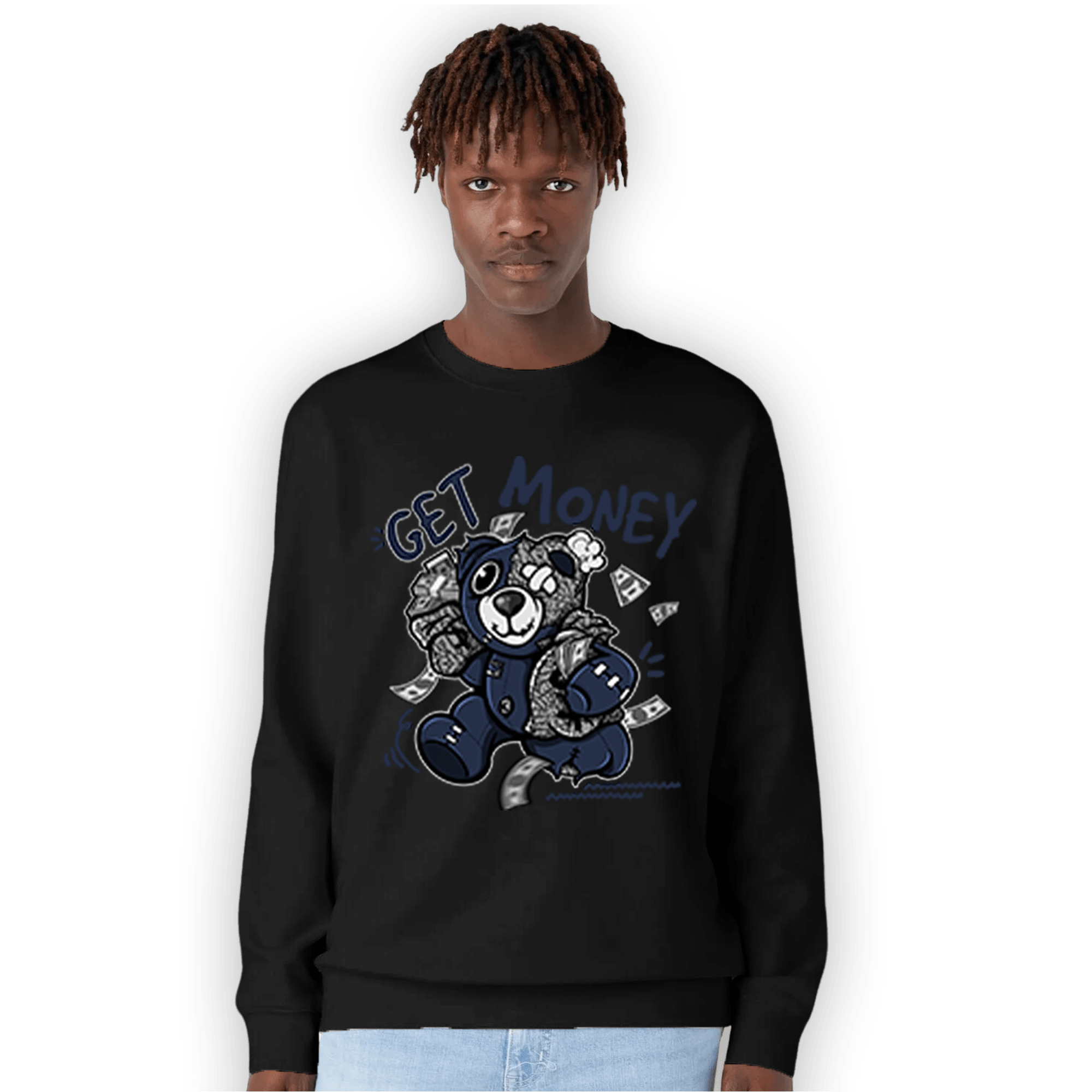 White Navy 3s Sweatshirt Match Get Money BER - NastyJamz
