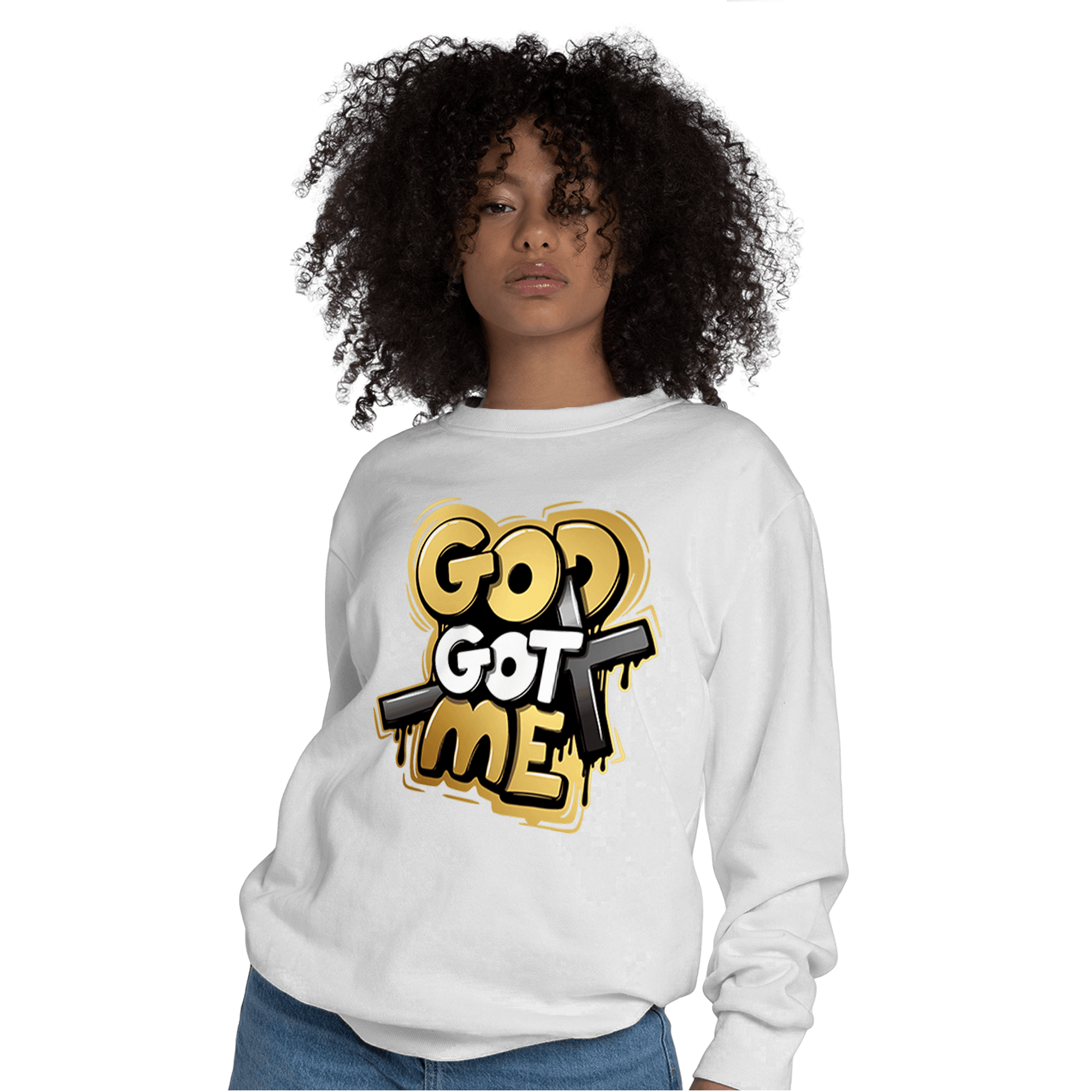 Mid SE Black Gold 1s Sweatshirt Match God Got Me - NastyJamz