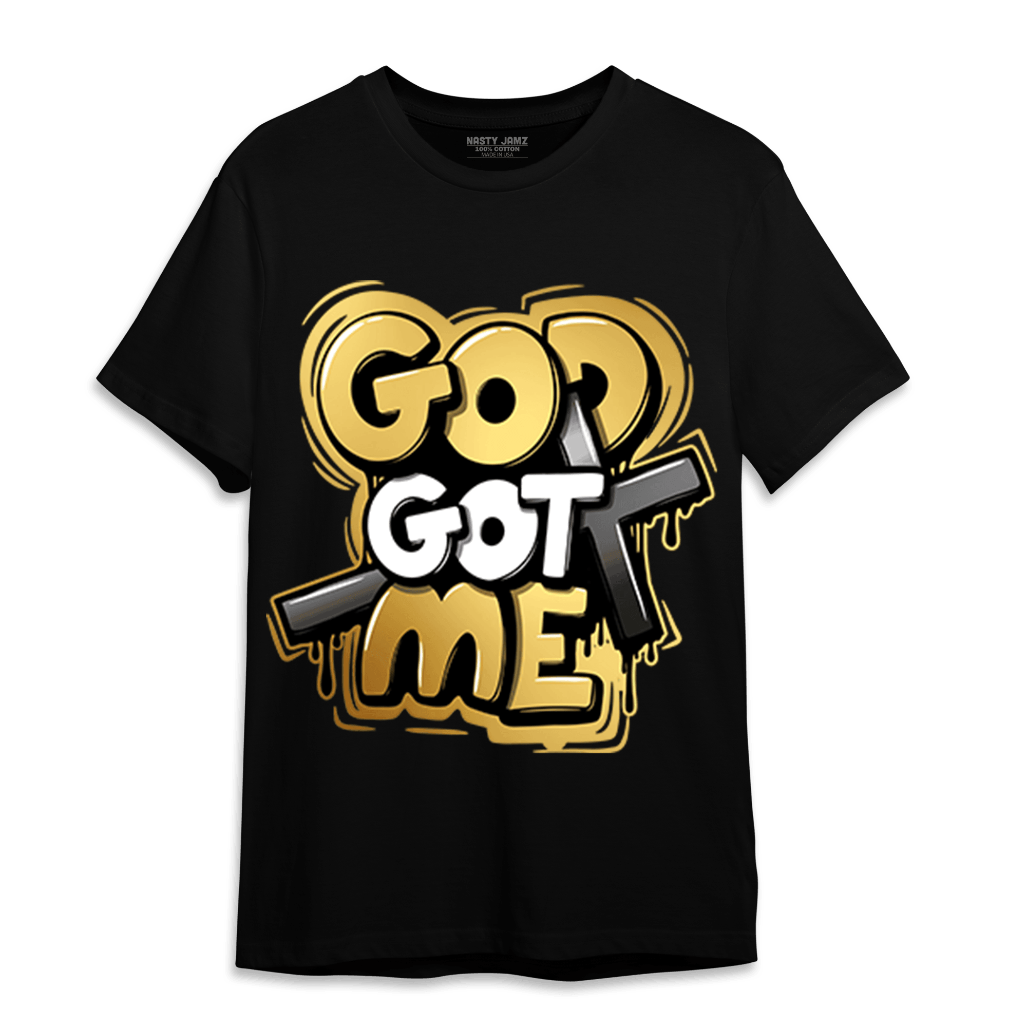 Mid SE Black Gold 1s T Shirt Match God Got Me - NastyJamz