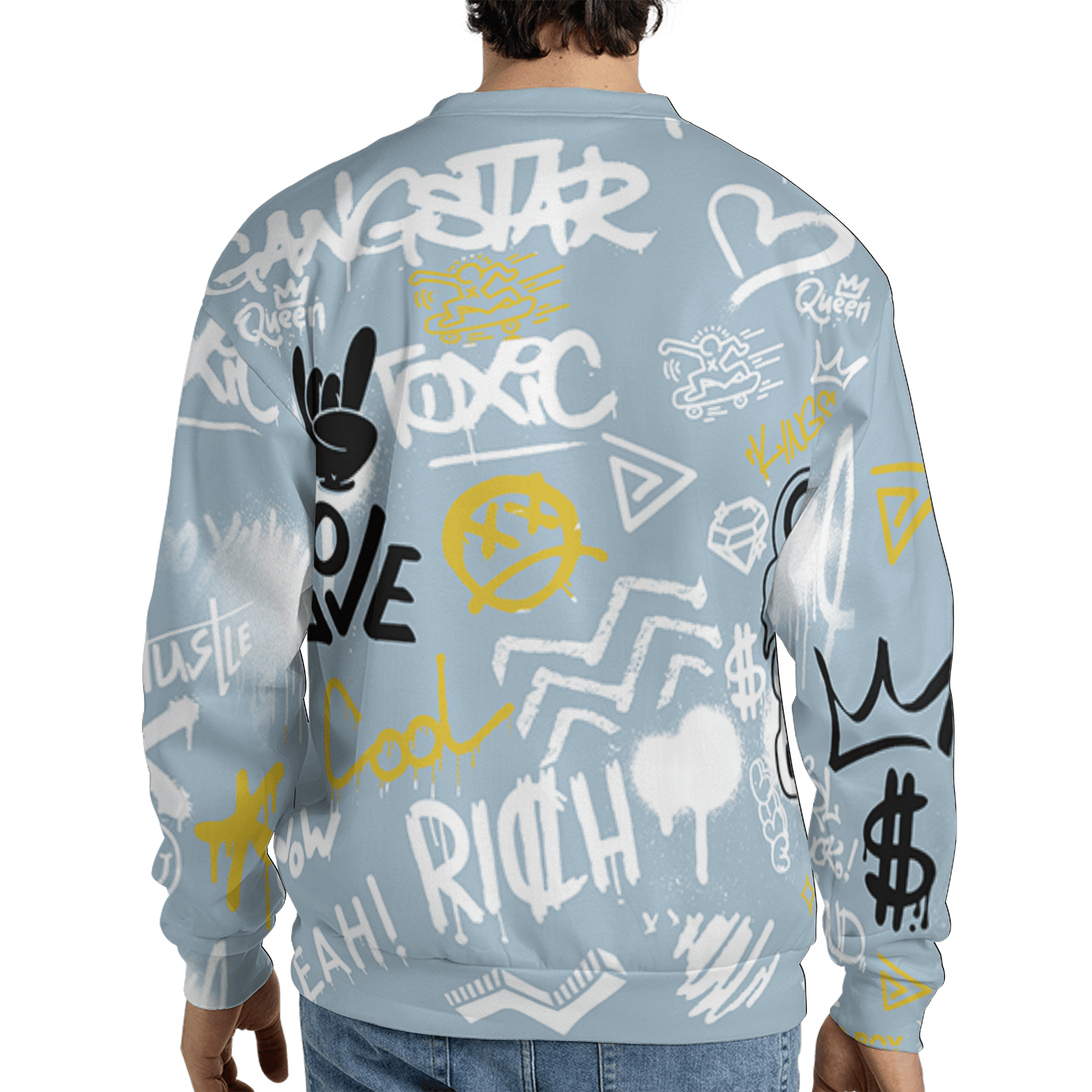 Blue Grey 13s Sweatshirt Match Graffiti King 3D All-Over Print Doodle Style - NastyJamz