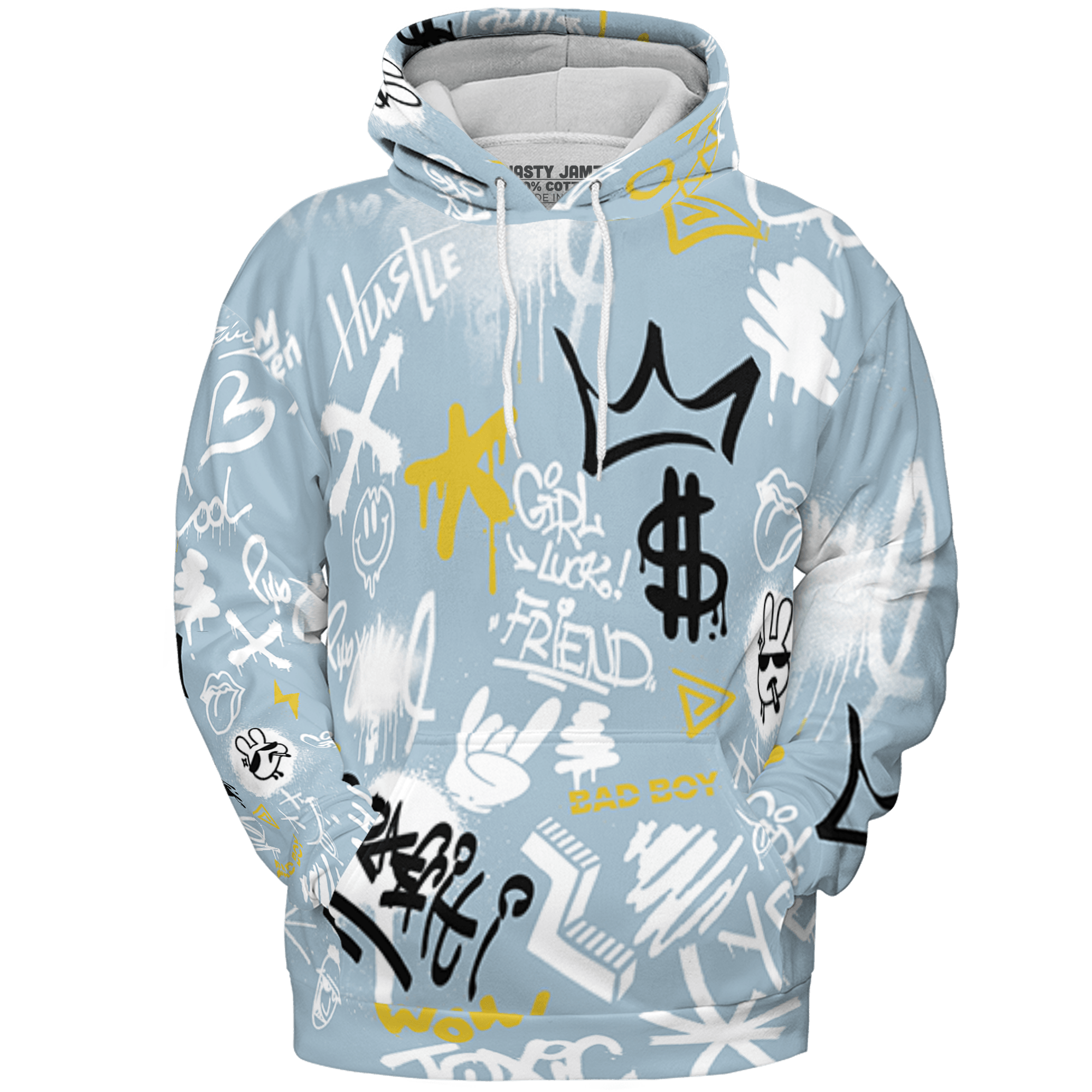Blue Grey 13s Hoodie Match Graffiti King 3D All-Over Print Doodle Style - NastyJamz