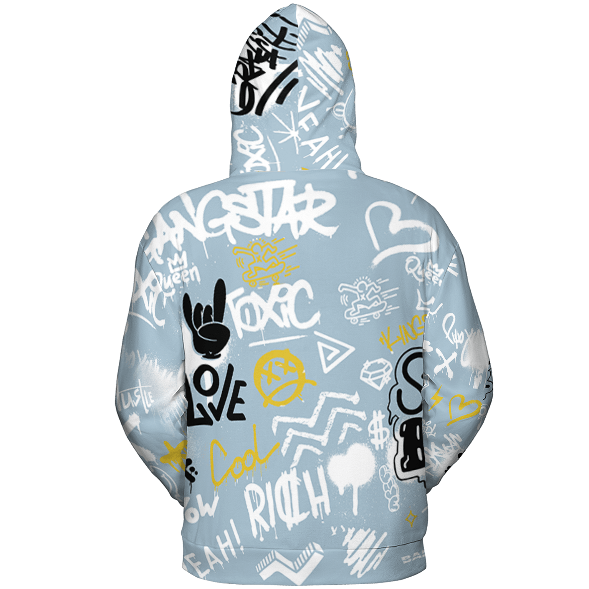 Blue Grey 13s Hoodie Match Graffiti King 3D All-Over Print Doodle Style - NastyJamz