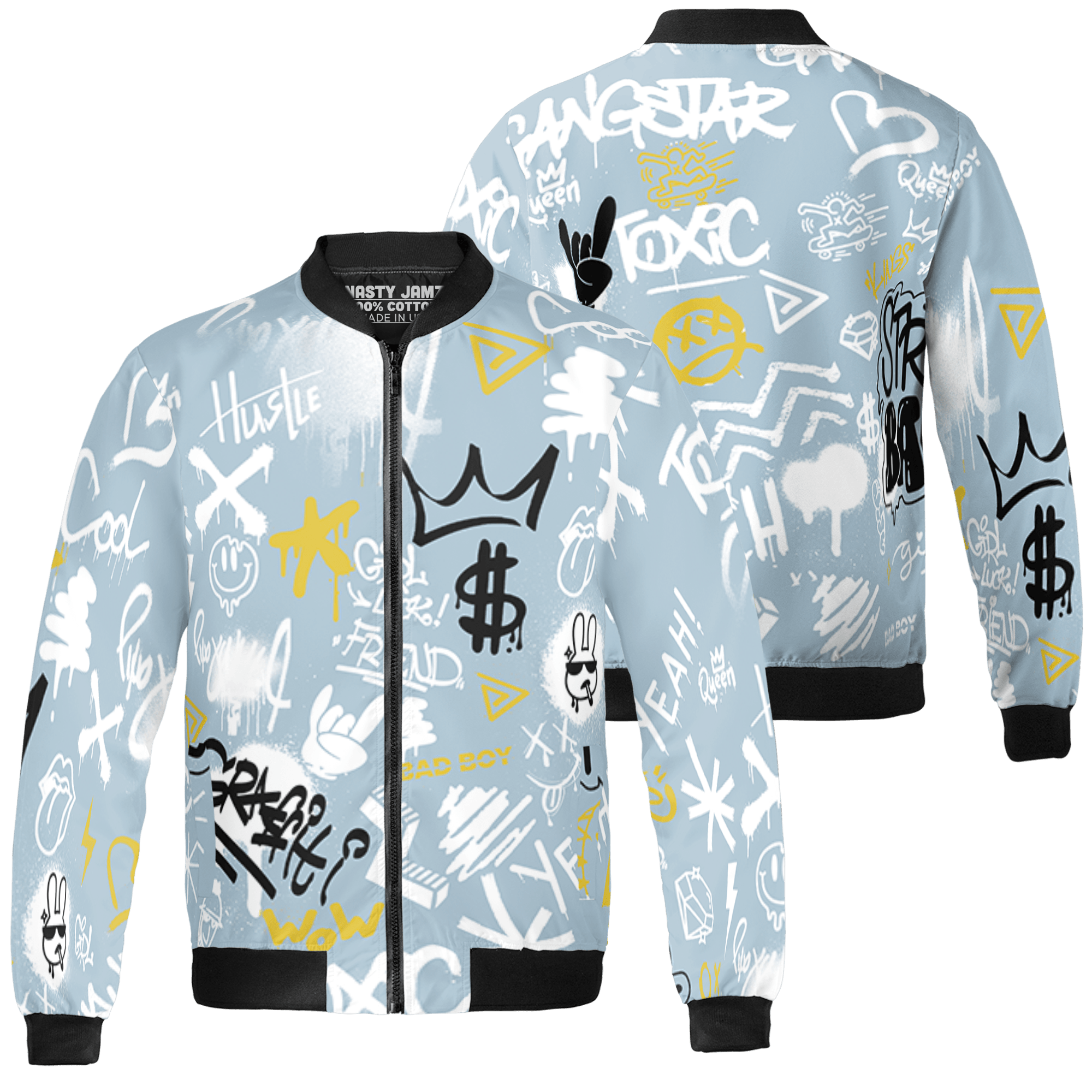 Blue Grey 13s Jacket Match Graffiti King 3D All-Over Print Doodle Style - NastyJamz