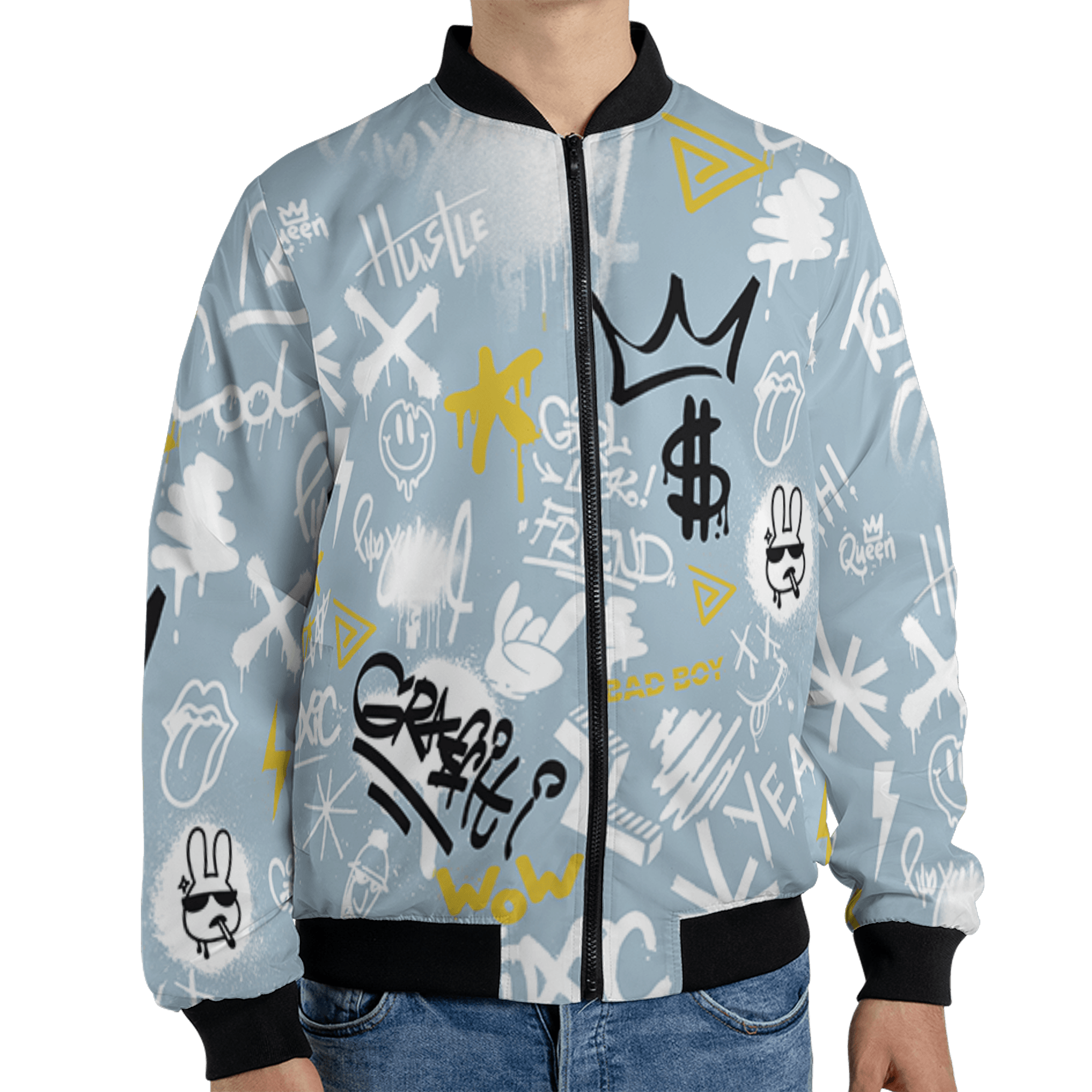 Blue Grey 13s Jacket Match Graffiti King 3D All-Over Print Doodle Style - NastyJamz