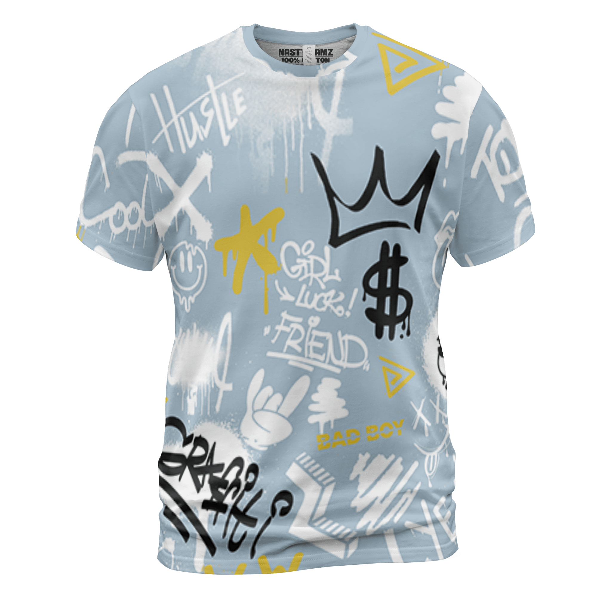 Blue Grey 13s T Shirt Match Graffiti King 3D All-Over Print Doodle Style - NastyJamz