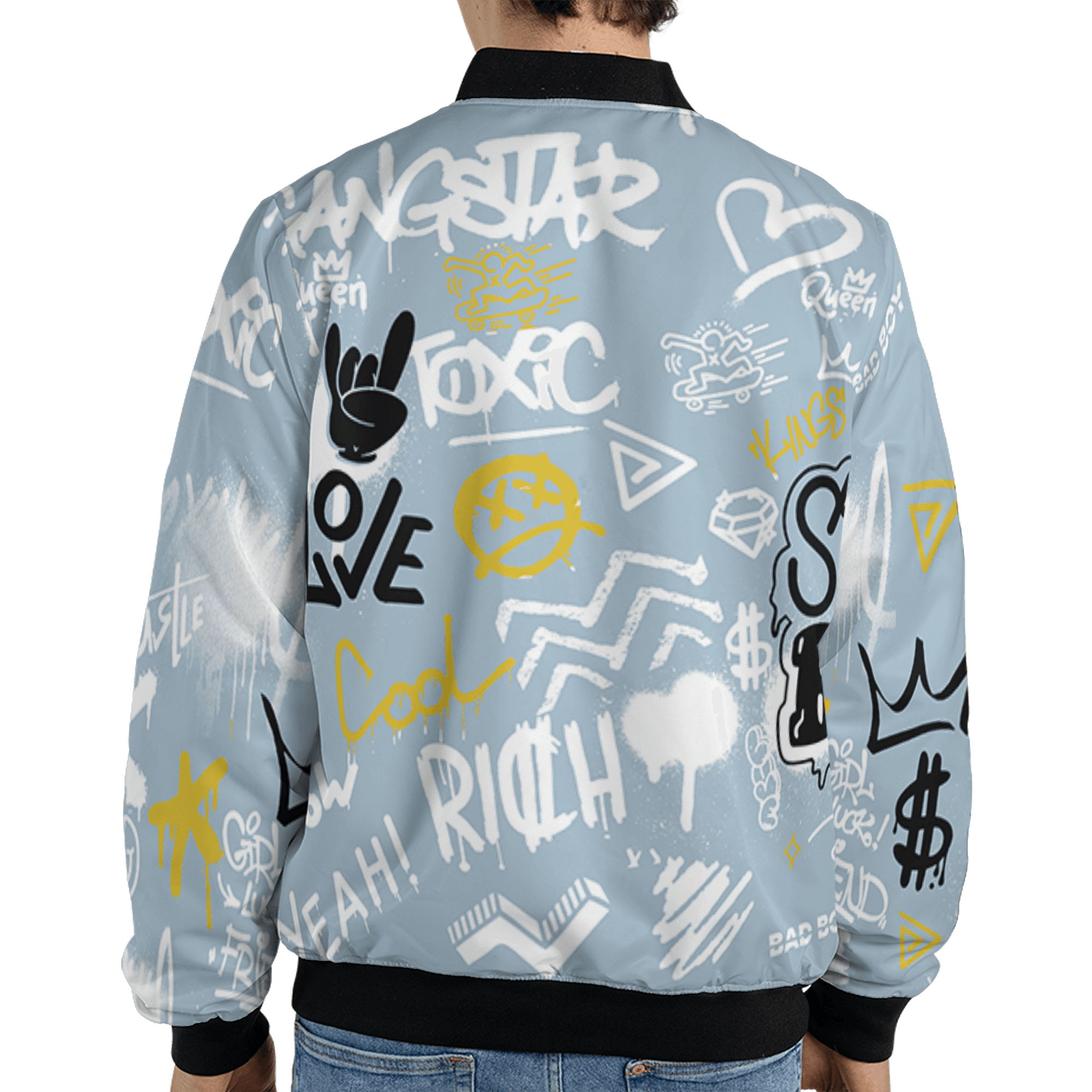 Blue Grey 13s Jacket Match Graffiti King 3D All-Over Print Doodle Style - NastyJamz