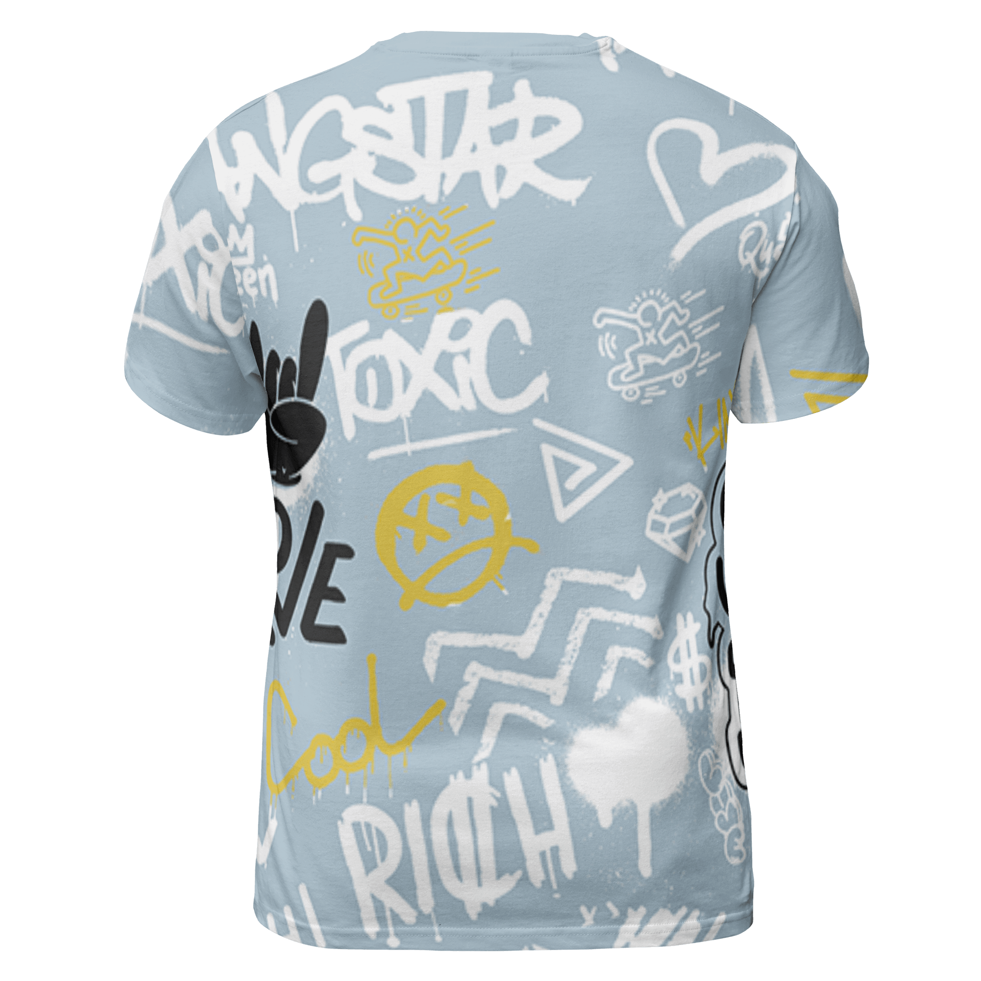 Blue Grey 13s T Shirt Match Graffiti King 3D All-Over Print Doodle Style - NastyJamz
