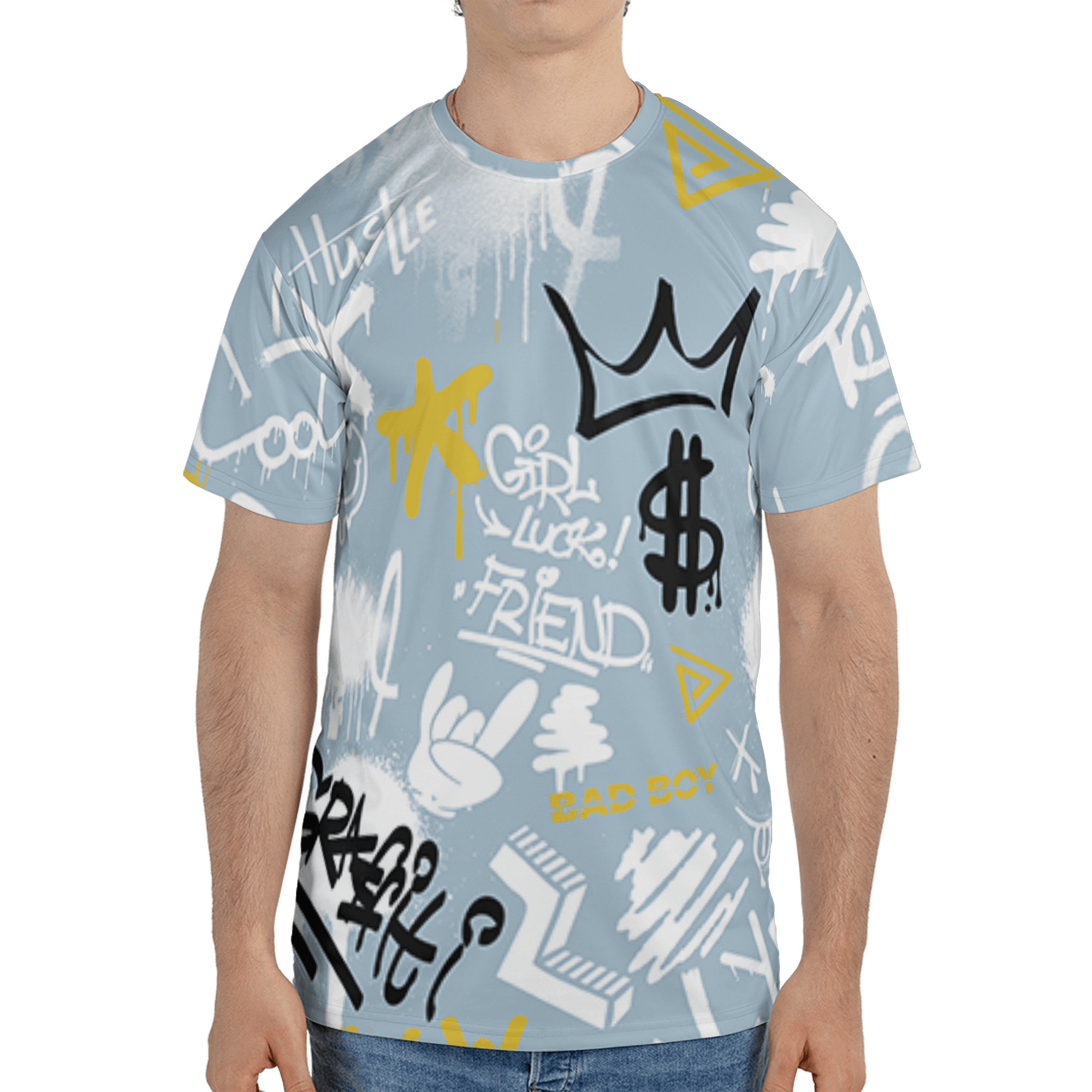 Blue Grey 13s T Shirt Match Graffiti King 3D All-Over Print Doodle Style - NastyJamz