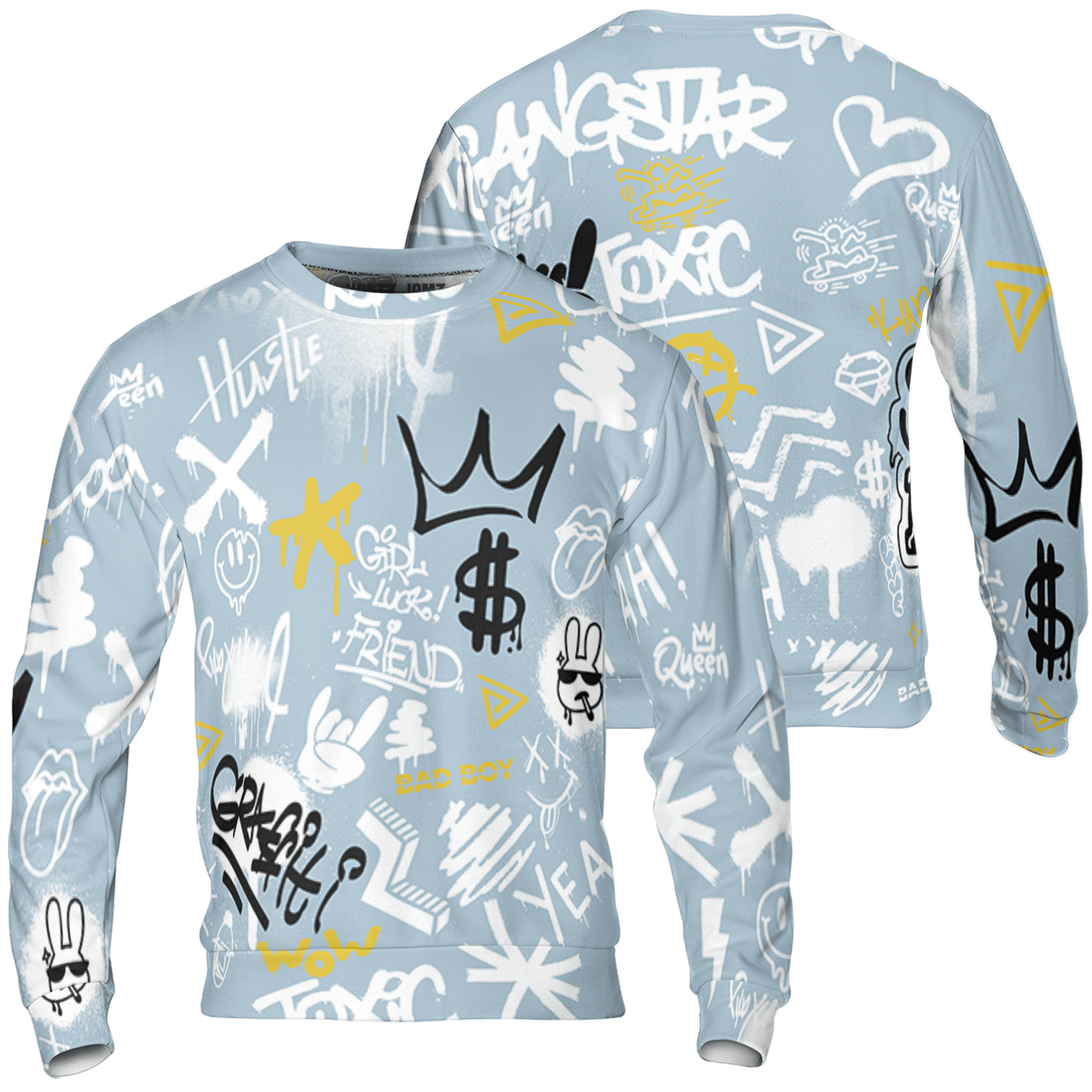 Blue Grey 13s Sweatshirt Match Graffiti King 3D All-Over Print Doodle Style - NastyJamz