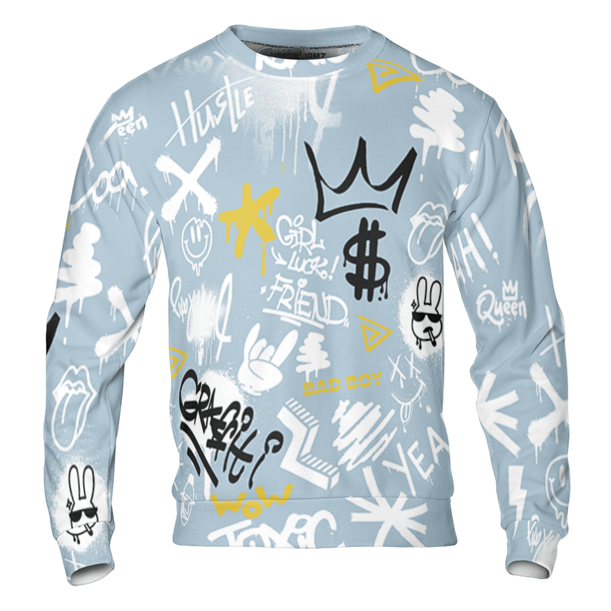 Blue Grey 13s Sweatshirt Match Graffiti King 3D All-Over Print Doodle Style - NastyJamz