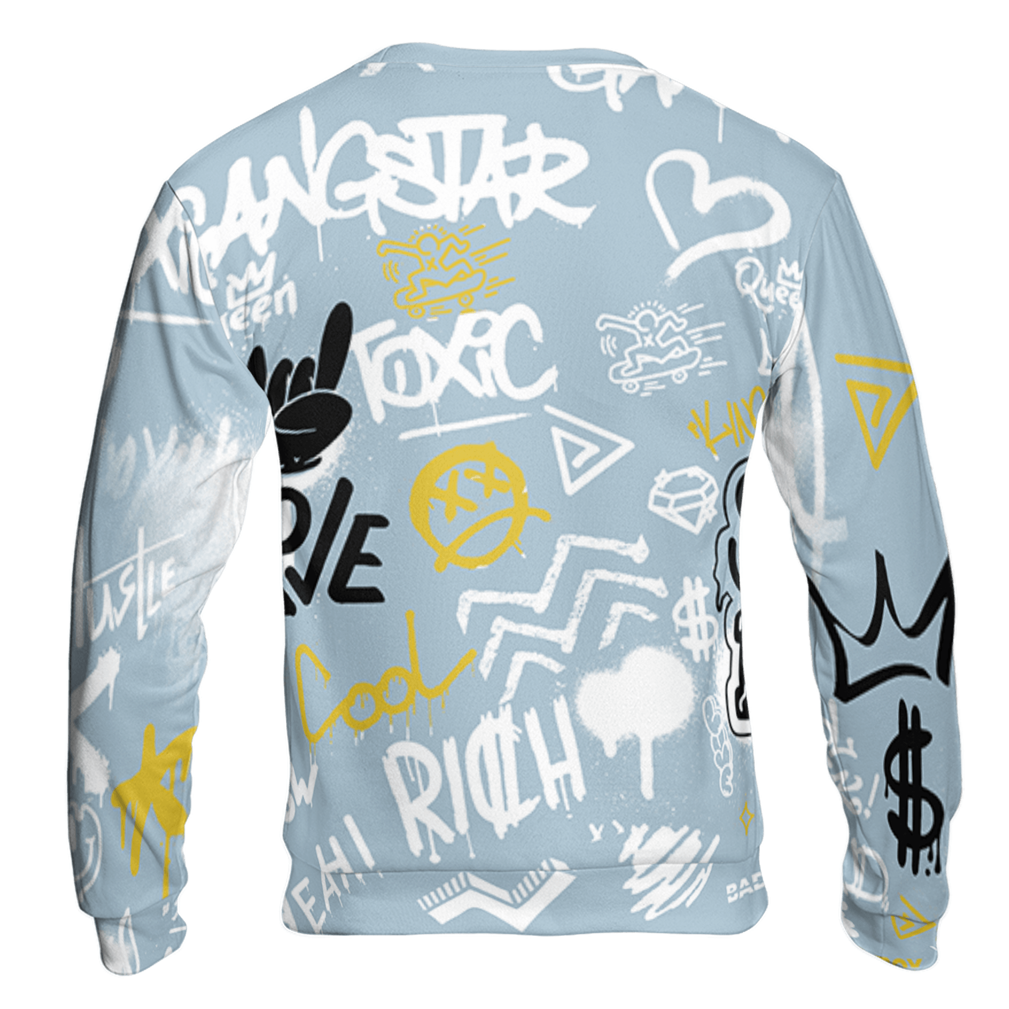 Blue Grey 13s Sweatshirt Match Graffiti King 3D All-Over Print Doodle Style - NastyJamz