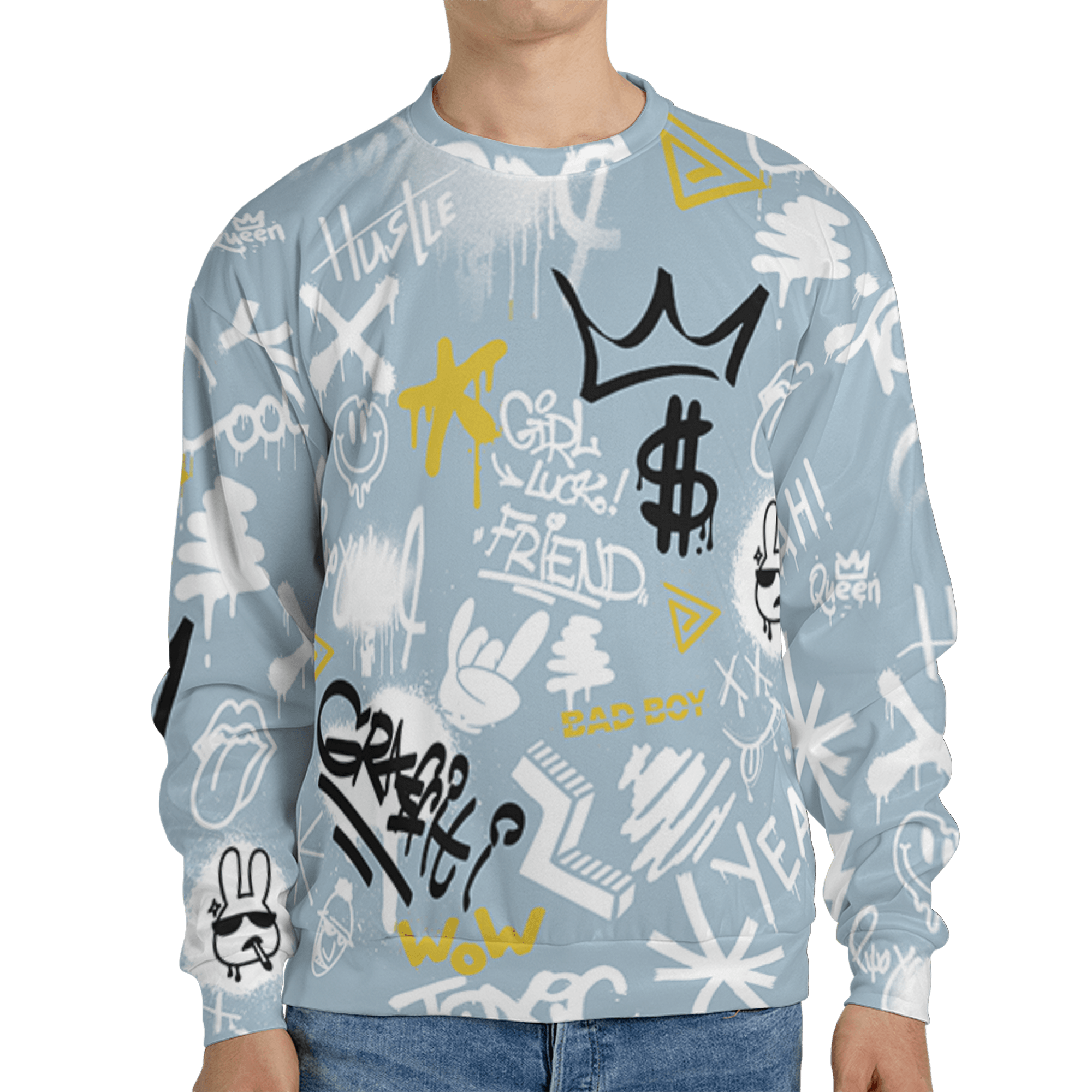 Blue Grey 13s Sweatshirt Match Graffiti King 3D All-Over Print Doodle Style - NastyJamz