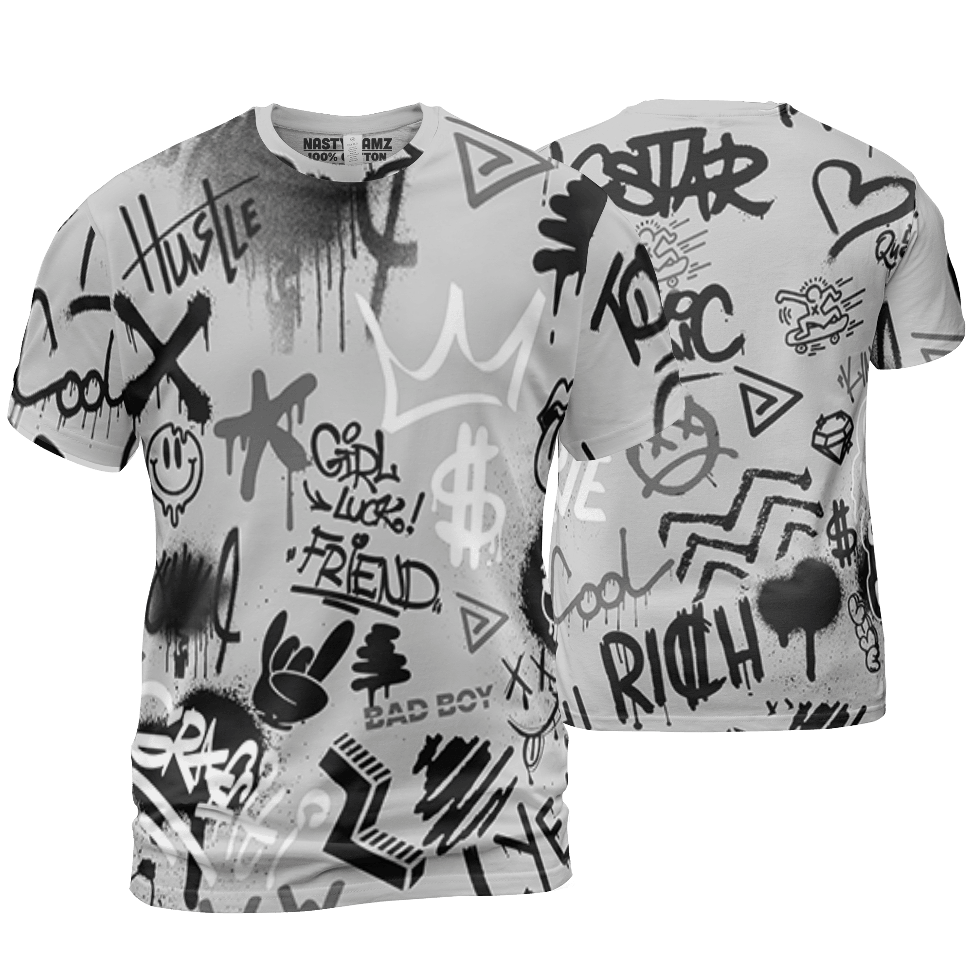 Retro High OG Black White 1s T Shirt Match Graffiti King 3D All-Over Print Doodle Style - NastyJamz