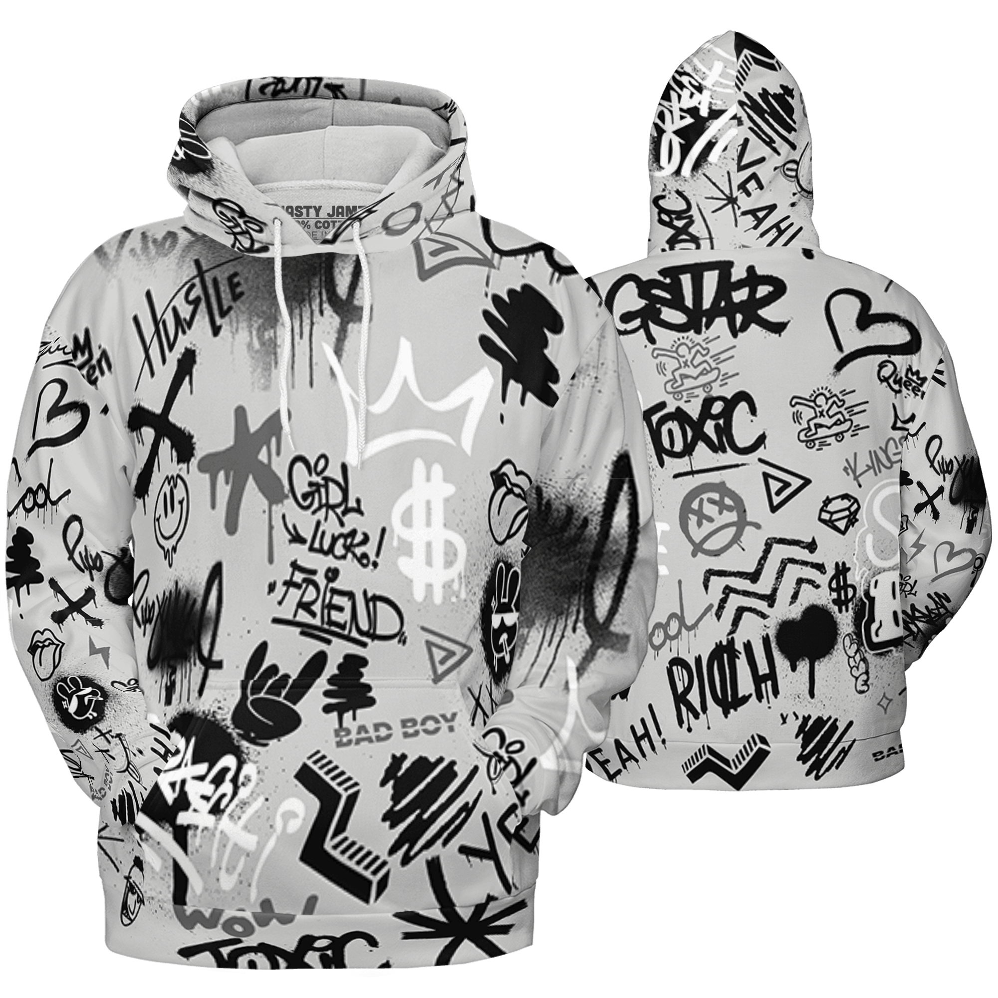 Retro High OG Black White 1s Hoodie Match Graffiti King 3D All-Over Print Doodle Style - NastyJamz