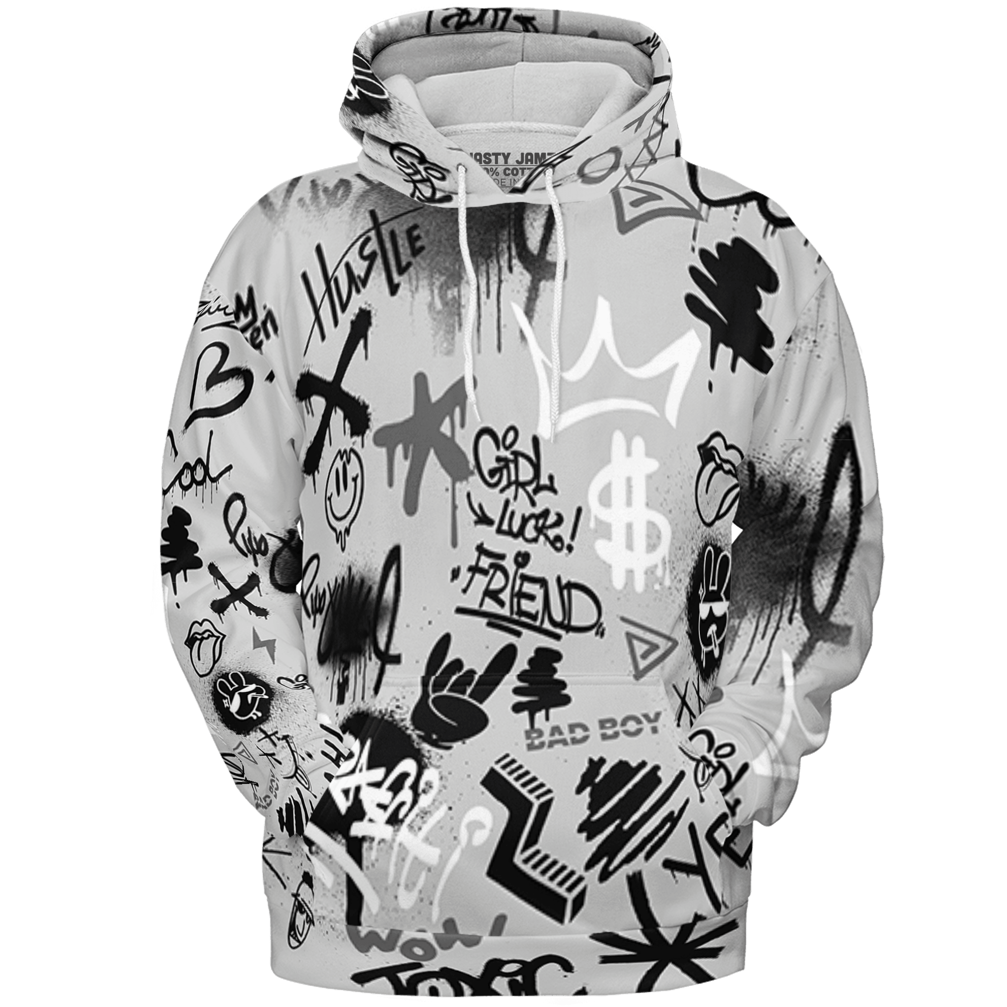 Retro High OG Black White 1s Hoodie Match Graffiti King 3D All-Over Print Doodle Style - NastyJamz