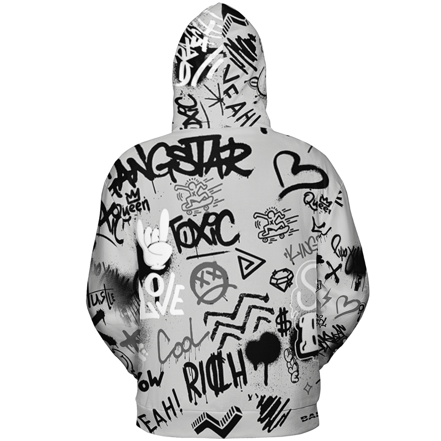 Retro High OG Black White 1s Hoodie Match Graffiti King 3D All-Over Print Doodle Style - NastyJamz