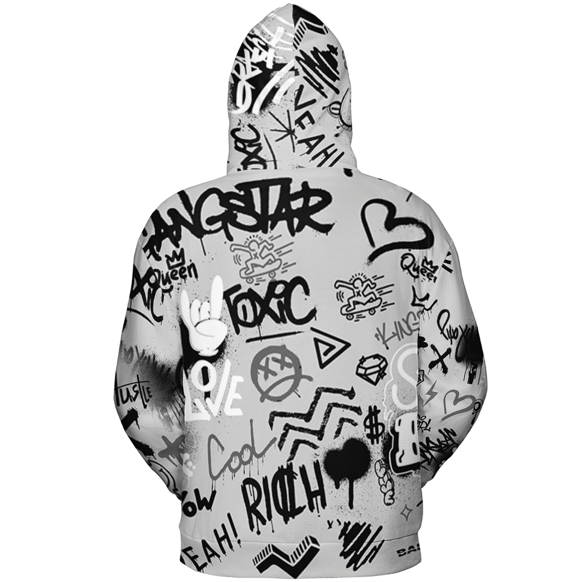 Retro High OG Black White 1s Hoodie Match Graffiti King 3D All-Over Print Doodle Style - NastyJamz