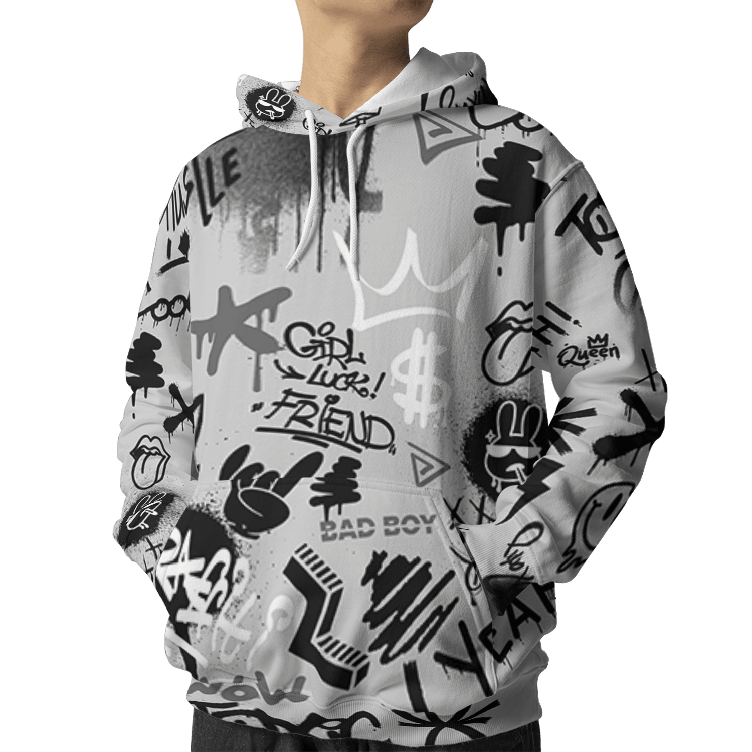 Retro High OG Black White 1s Hoodie Match Graffiti King 3D All-Over Print Doodle Style - NastyJamz