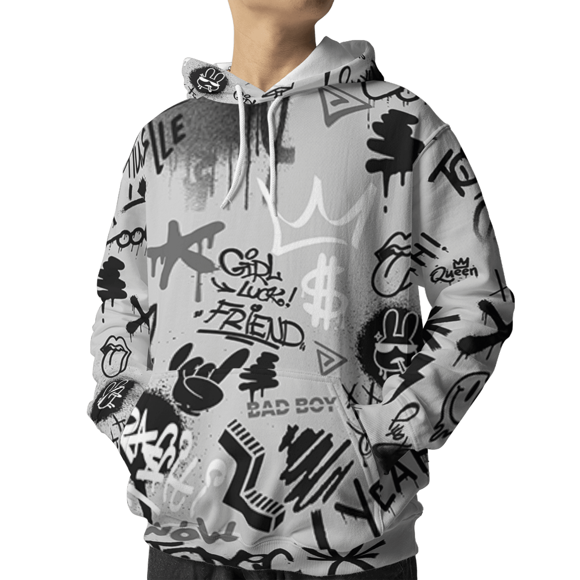 Retro High OG Black White 1s Hoodie Match Graffiti King 3D All-Over Print Doodle Style - NastyJamz