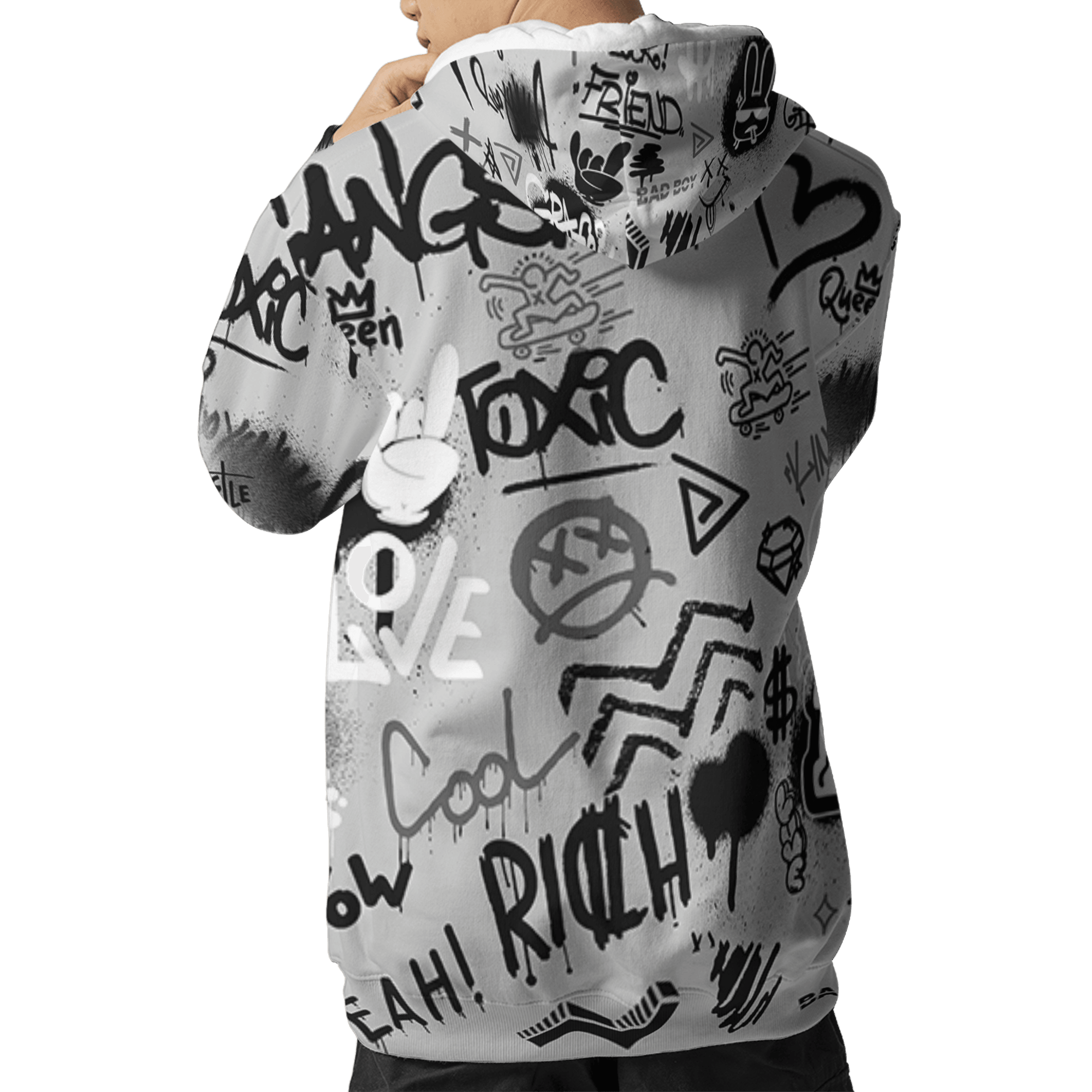 Retro High OG Black White 1s Hoodie Match Graffiti King 3D All-Over Print Doodle Style - NastyJamz
