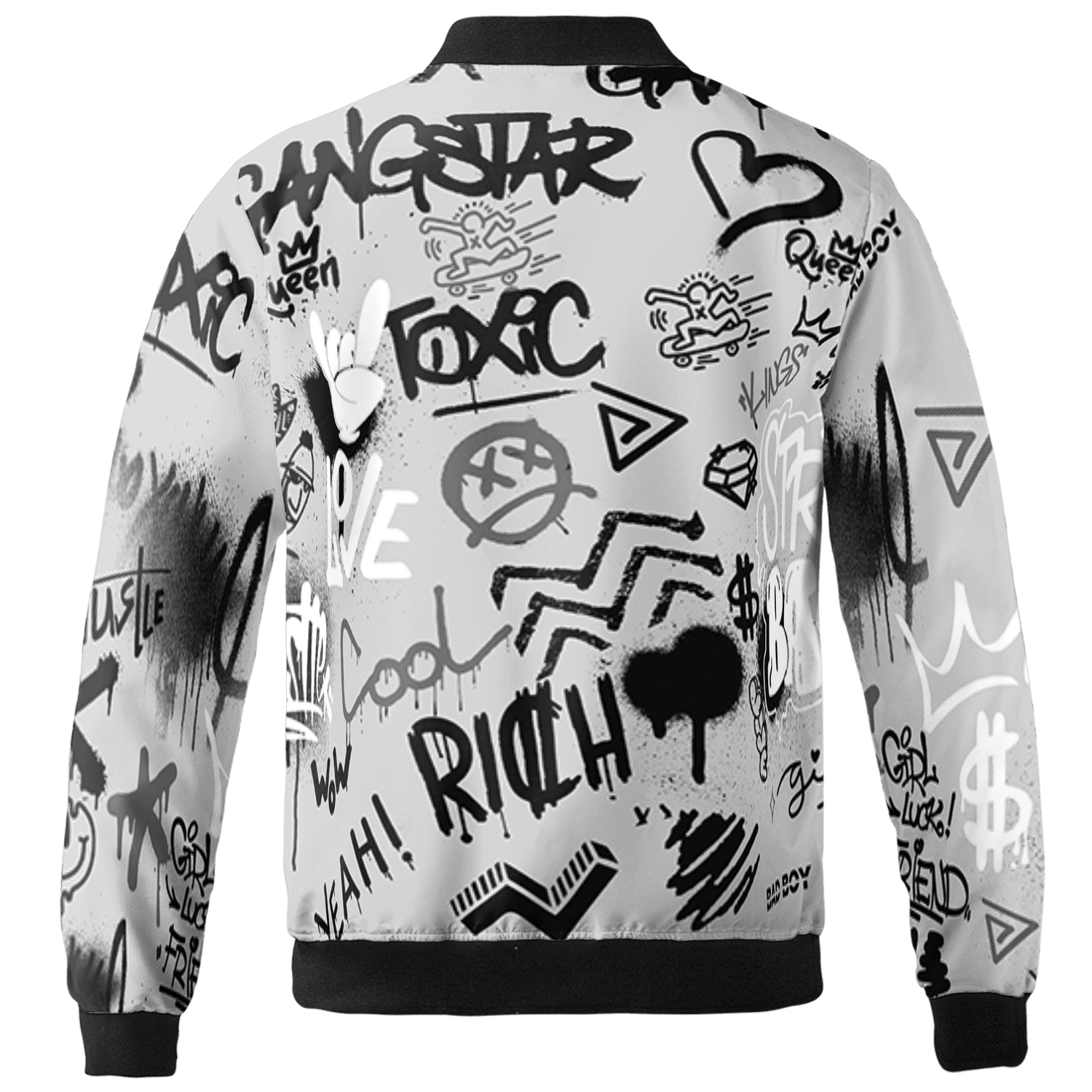 Retro High OG Black White 1s Jacket Match Graffiti King 3D All-Over Print Doodle Style - NastyJamz