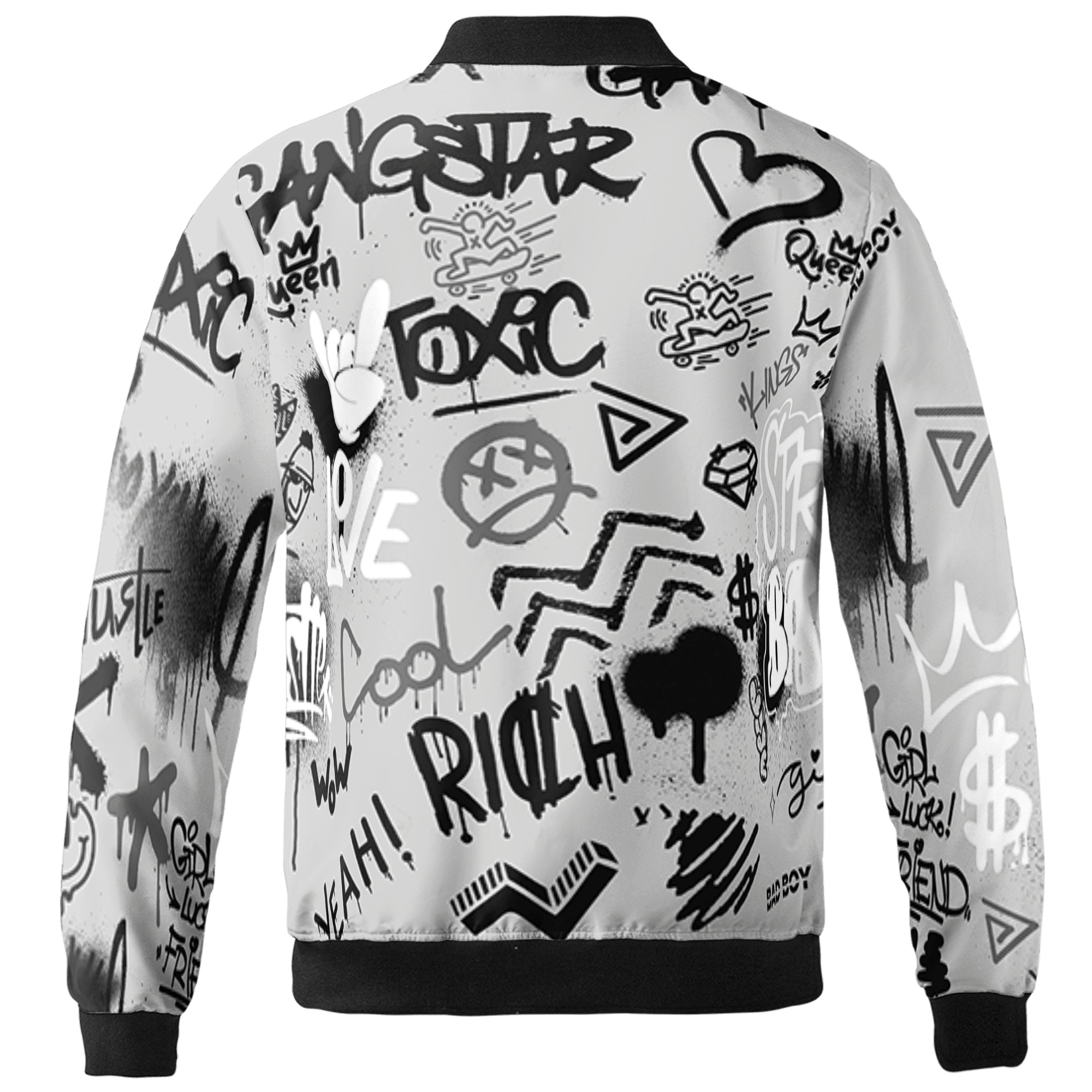 Retro High OG Black White 1s Jacket Match Graffiti King 3D All-Over Print Doodle Style - NastyJamz