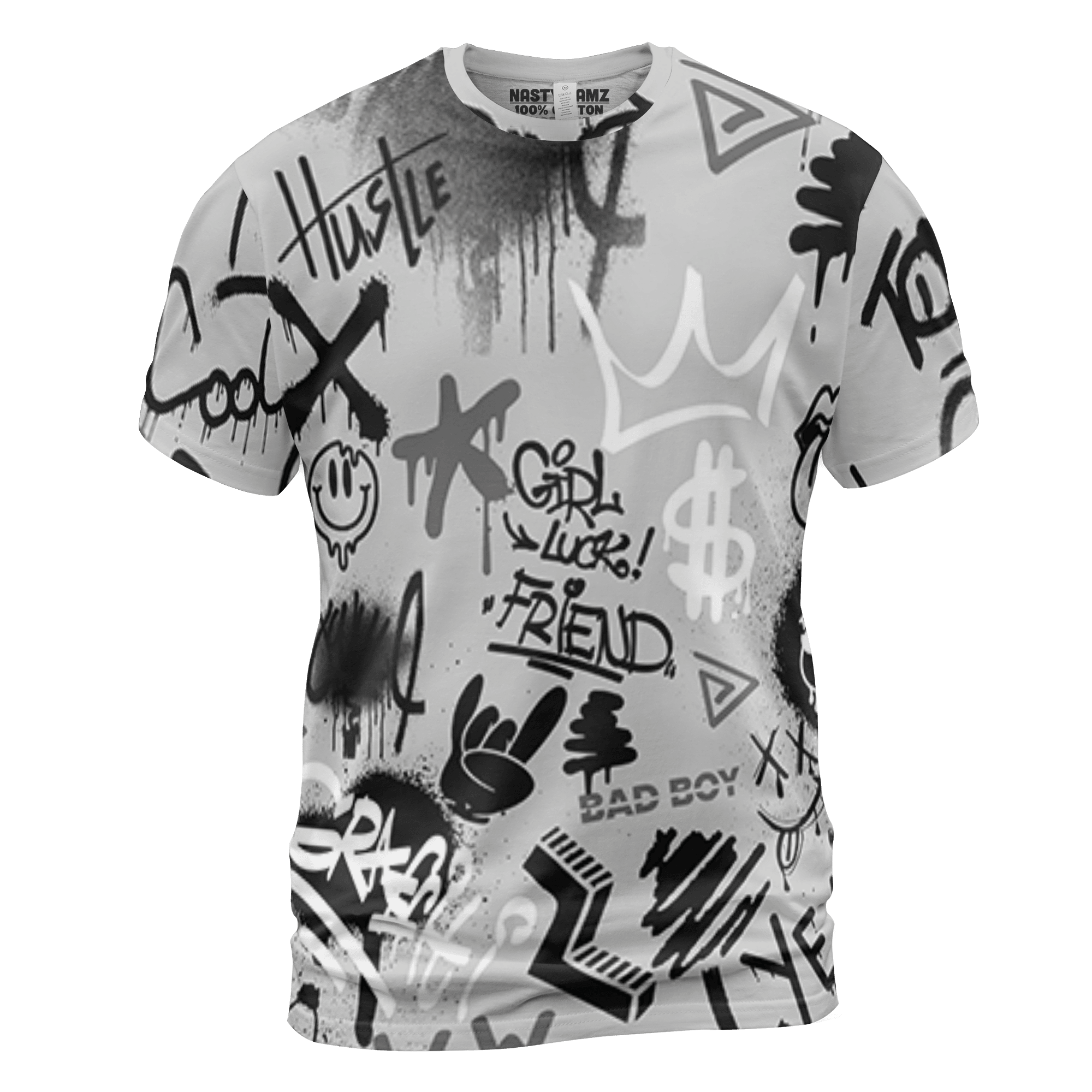 Retro High OG Black White 1s T Shirt Match Graffiti King 3D All-Over Print Doodle Style - NastyJamz