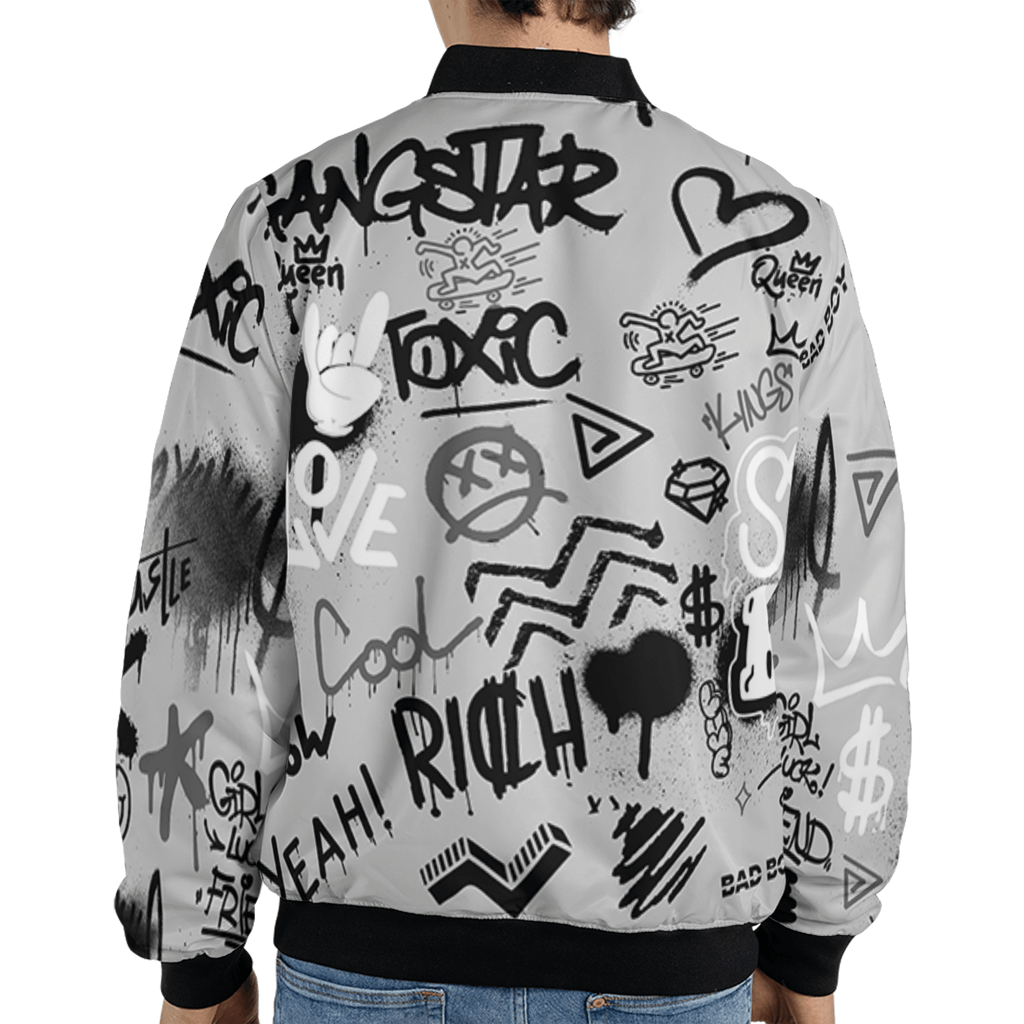 Retro High OG Black White 1s Jacket Match Graffiti King 3D All-Over Print Doodle Style - NastyJamz