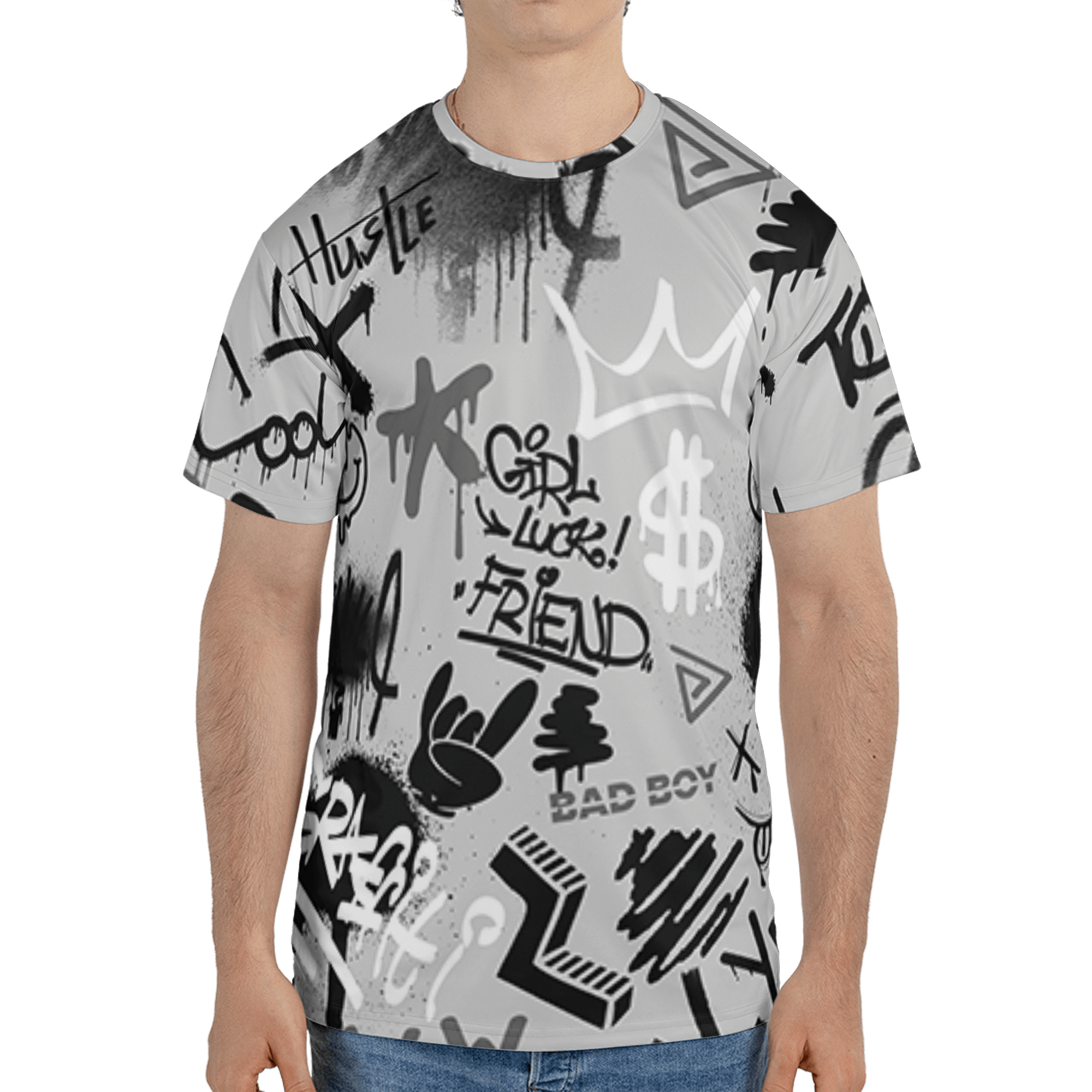 Retro High OG Black White 1s T Shirt Match Graffiti King 3D All-Over Print Doodle Style - NastyJamz