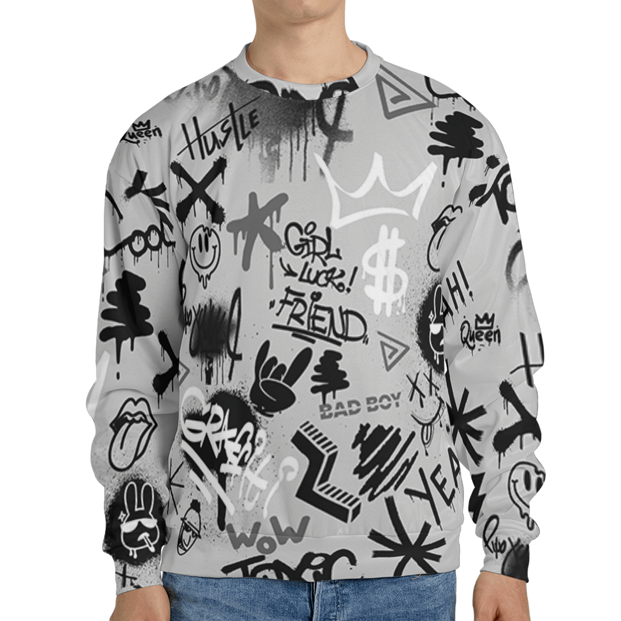 Retro High OG Black White 1s Sweatshirt Match Graffiti King 3D All-Over Print Doodle Style - NastyJamz