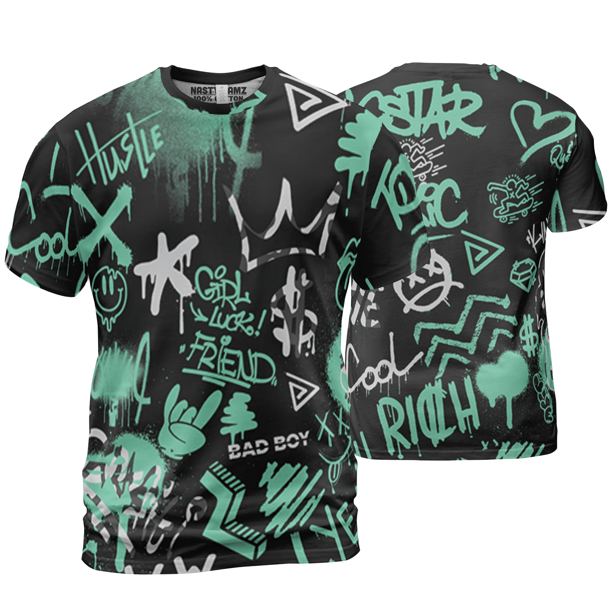 Green Glow 3s T Shirt Match Graffiti King 3D All-Over Print Doodle Style - NastyJamz