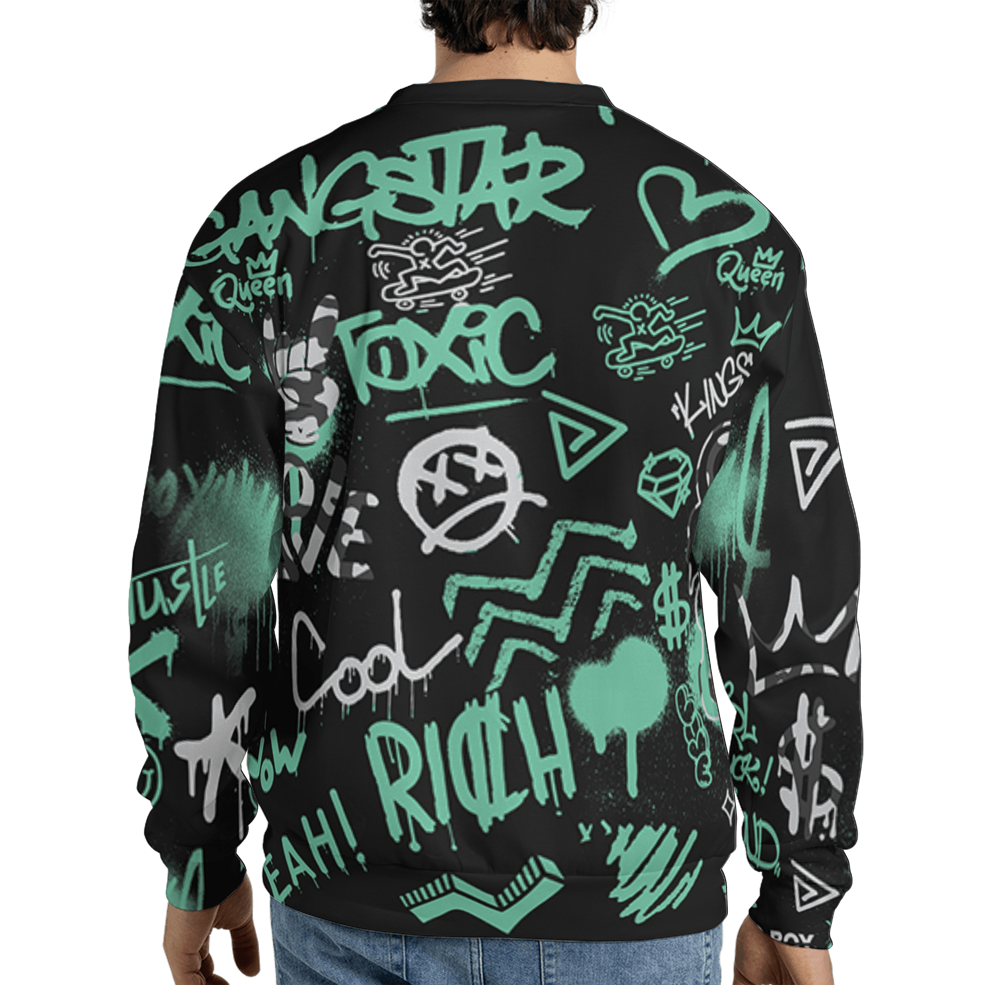 Green Glow 3s Sweatshirt Match Graffiti King 3D All-Over Print Doodle Style - NastyJamz