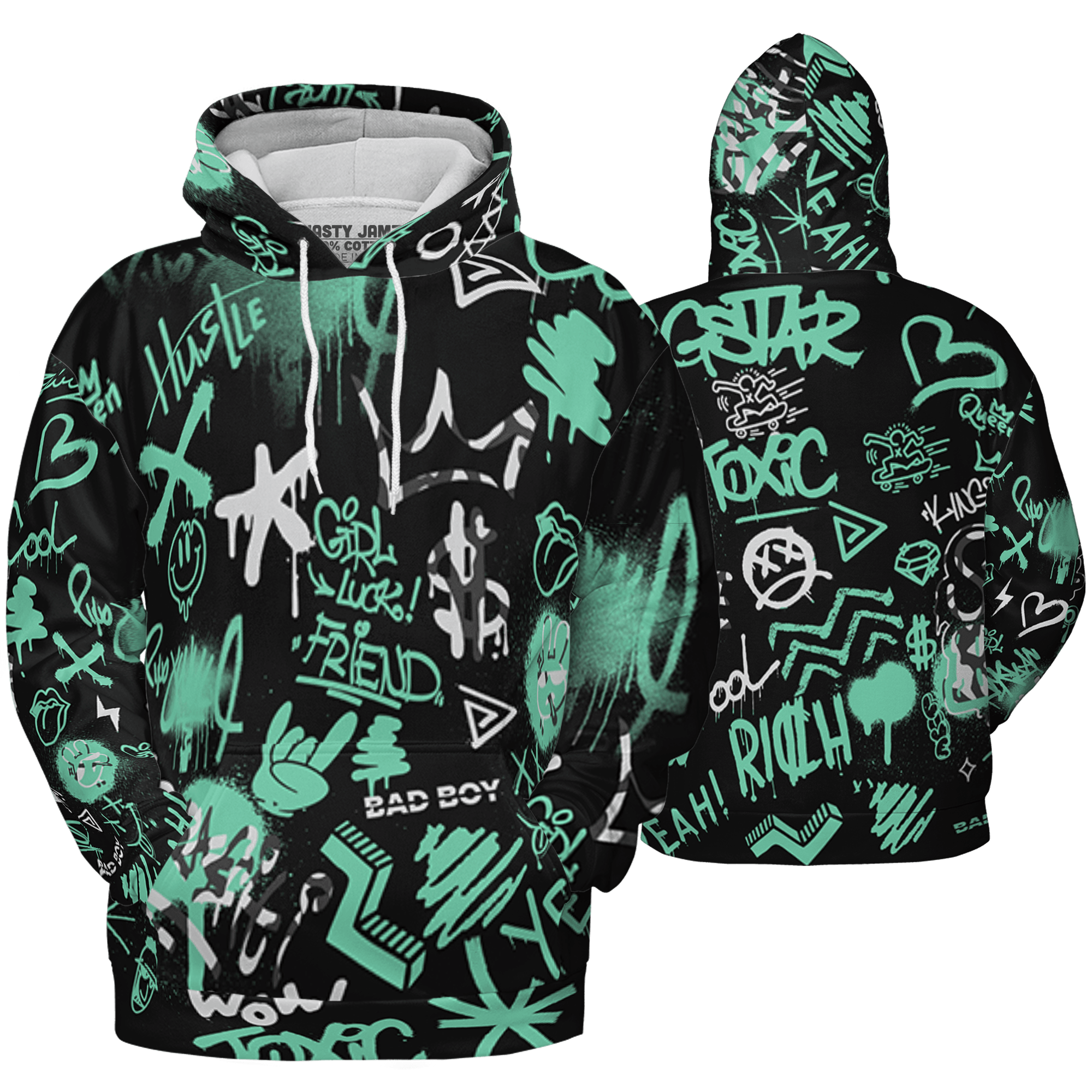 Green Glow 3s Hoodie Match Graffiti King 3D All-Over Print Doodle Style - NastyJamz