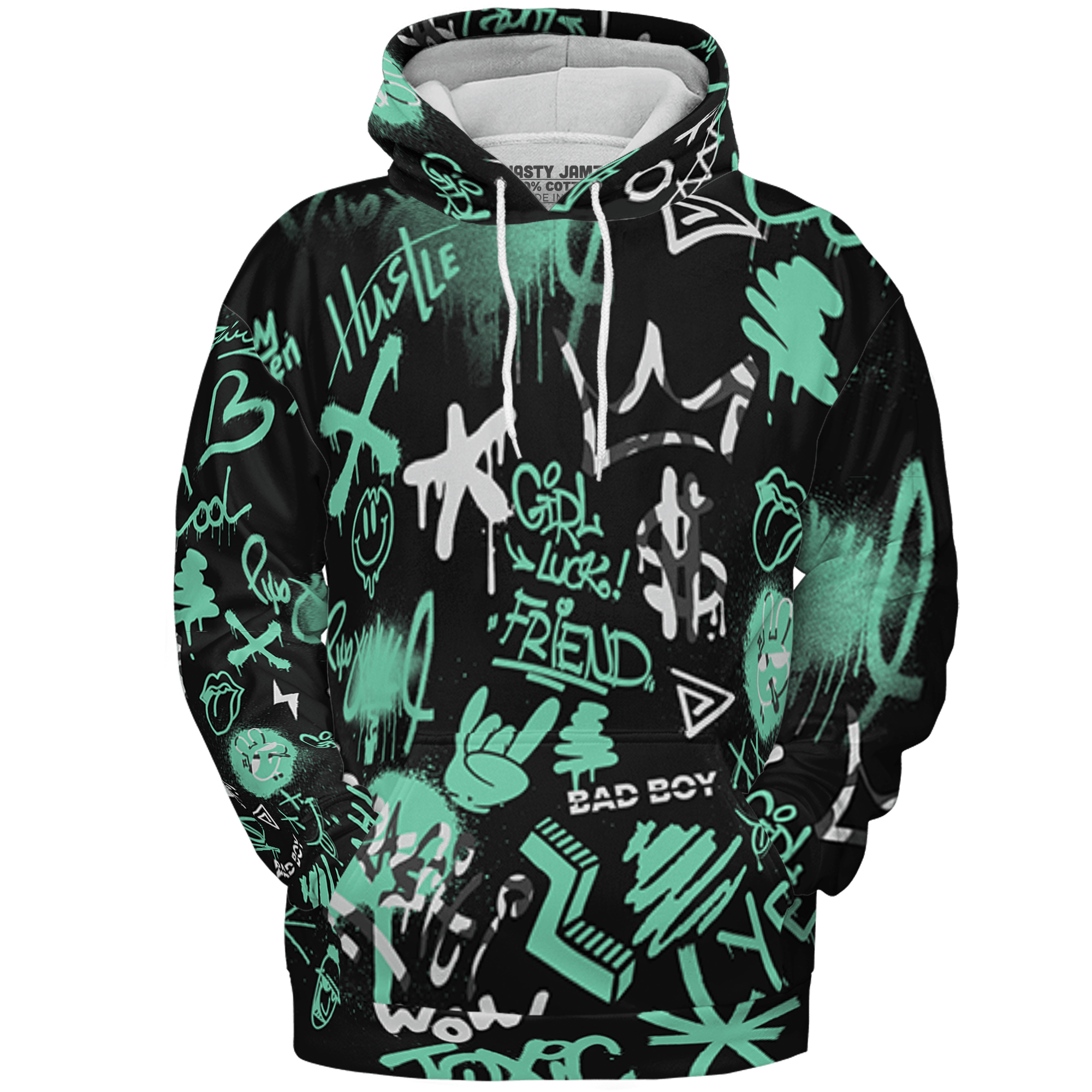 Green Glow 3s Hoodie Match Graffiti King 3D All-Over Print Doodle Style - NastyJamz