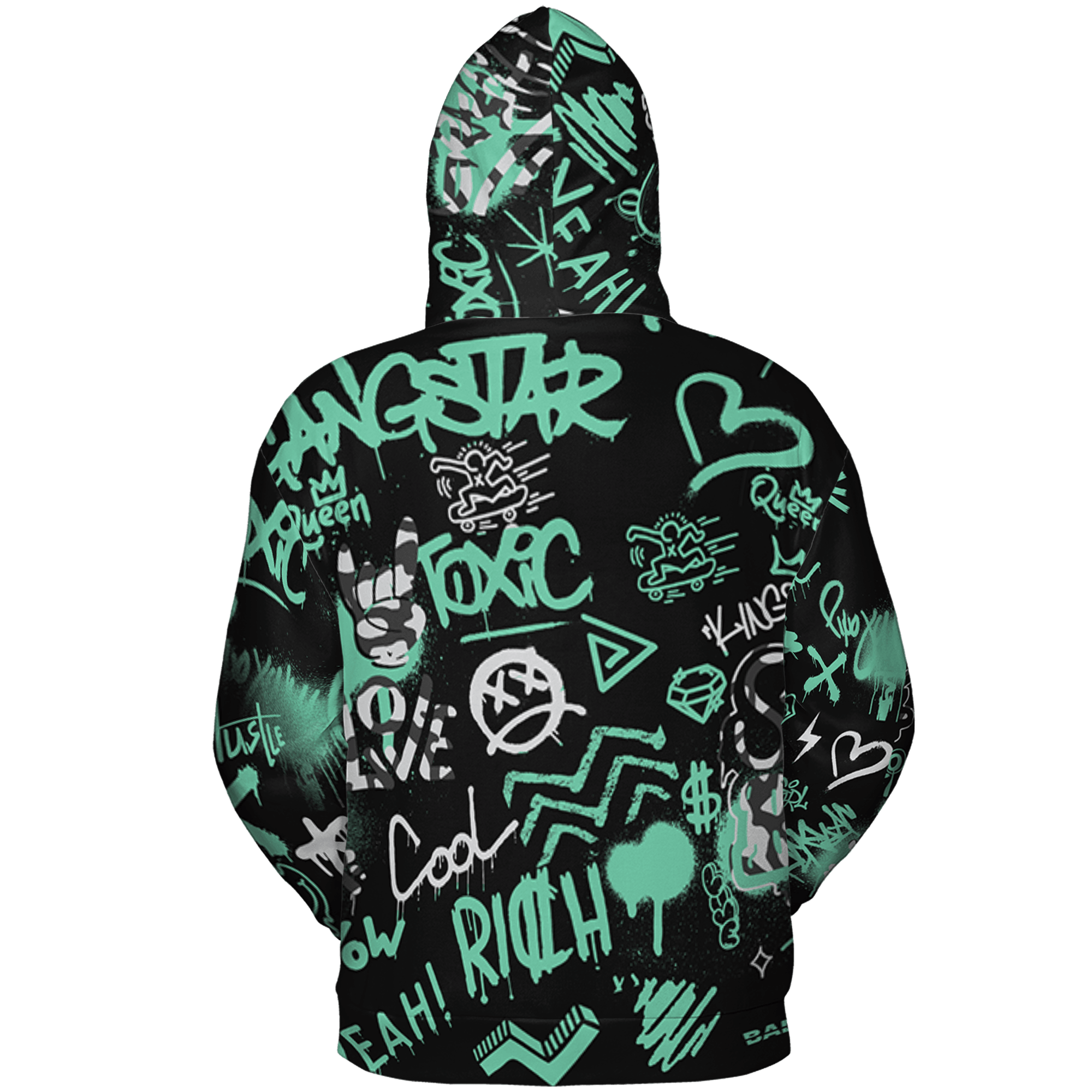 Green Glow 3s Hoodie Match Graffiti King 3D All-Over Print Doodle Style - NastyJamz