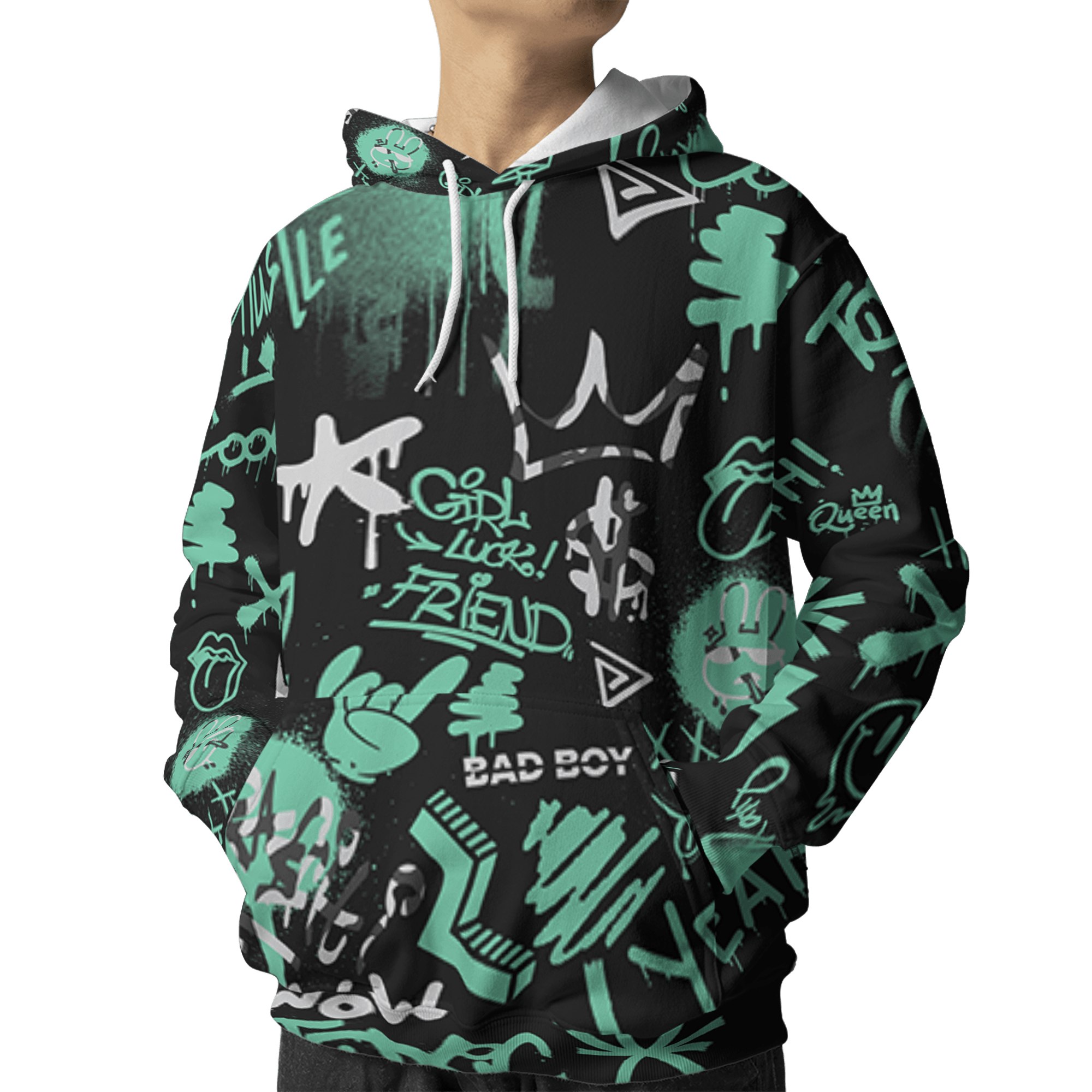 Green Glow 3s Hoodie Match Graffiti King 3D All-Over Print Doodle Style - NastyJamz