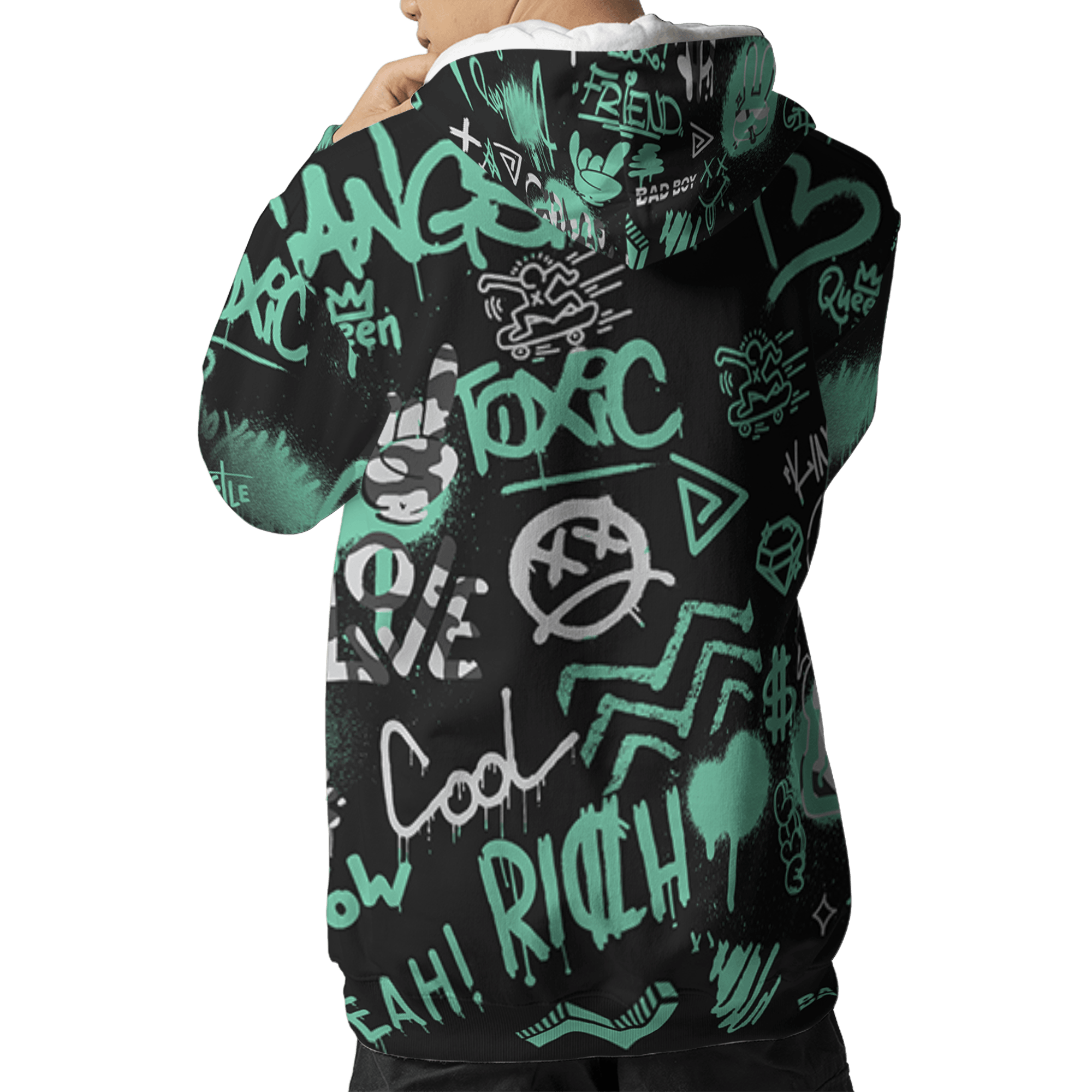 Green Glow 3s Hoodie Match Graffiti King 3D All-Over Print Doodle Style - NastyJamz