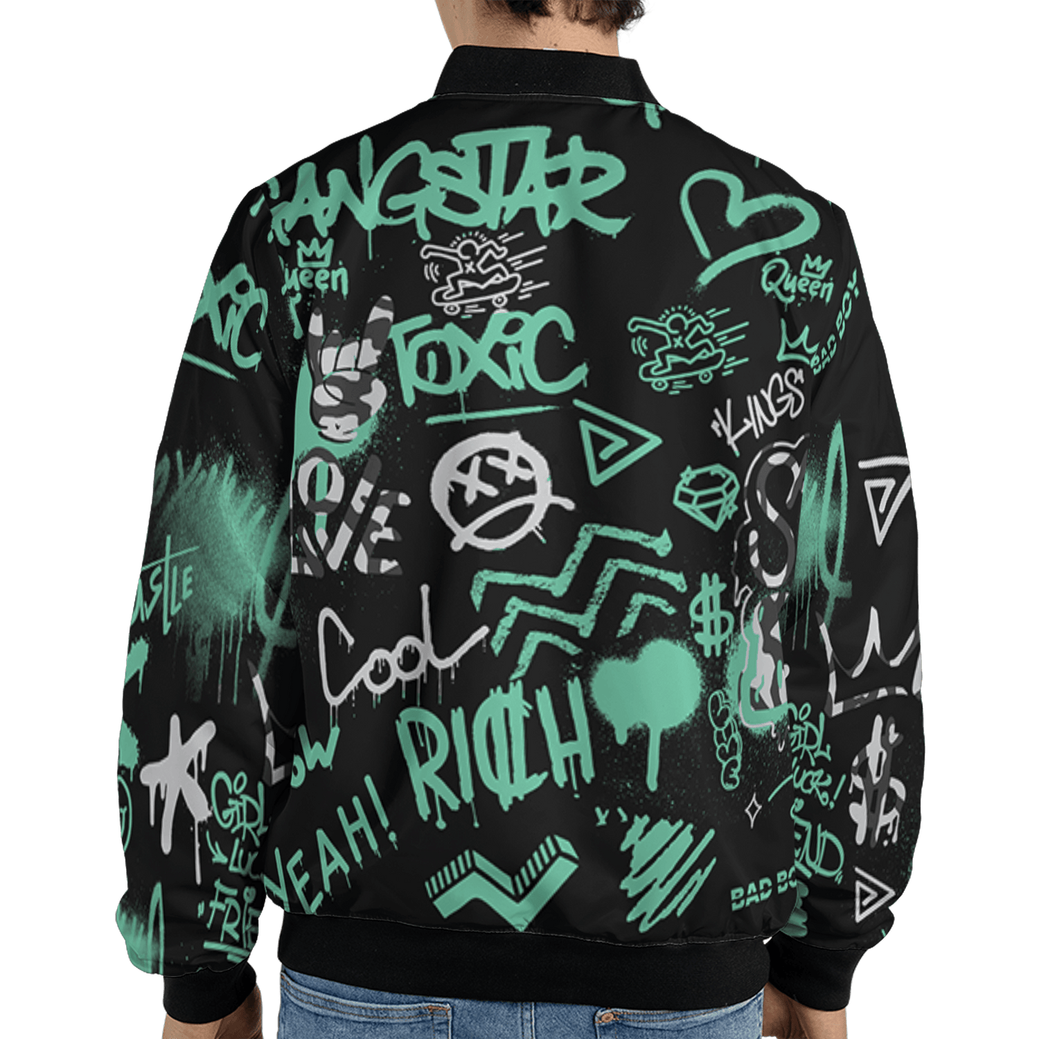 Green Glow 3s Jacket Match Graffiti King 3D All-Over Print Doodle Style - NastyJamz