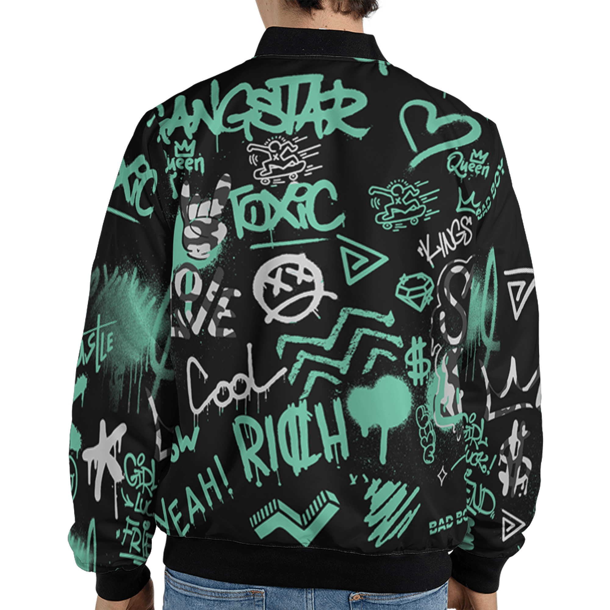 Green Glow 3s Jacket Match Graffiti King 3D All-Over Print Doodle Style - NastyJamz