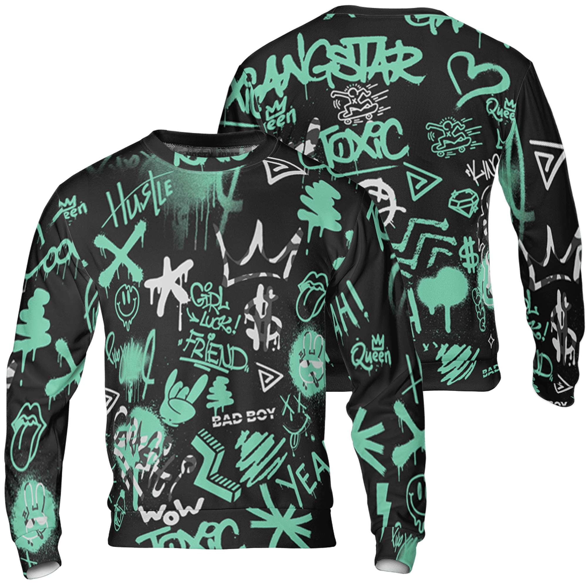 Green Glow 3s Sweatshirt Match Graffiti King 3D All-Over Print Doodle Style - NastyJamz