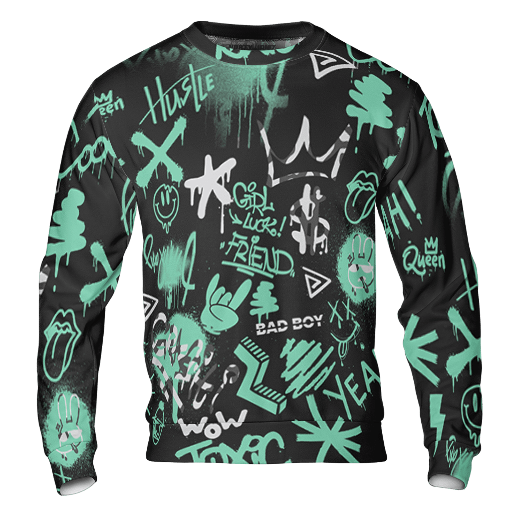 Green Glow 3s Sweatshirt Match Graffiti King 3D All-Over Print Doodle Style - NastyJamz