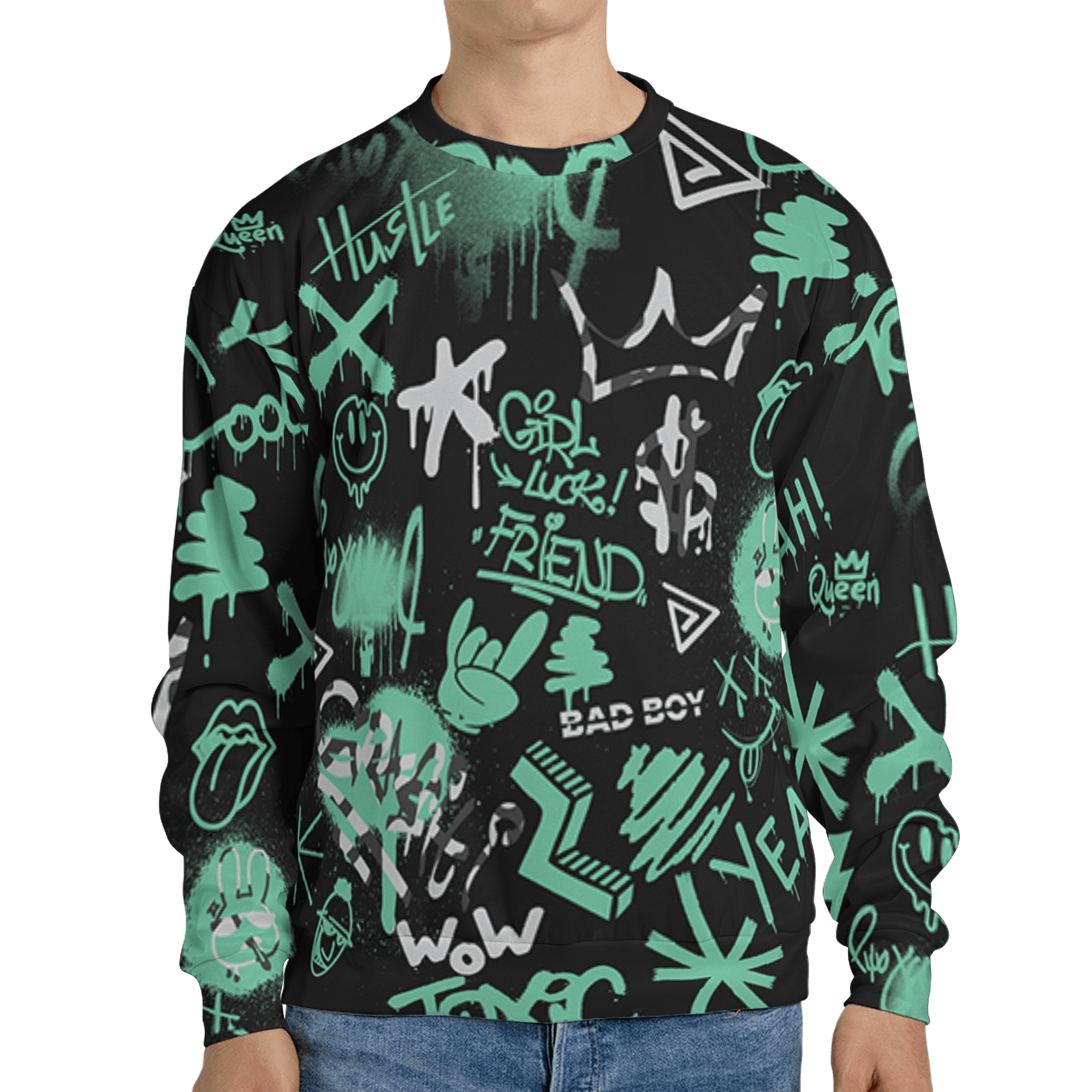 Green Glow 3s Sweatshirt Match Graffiti King 3D All-Over Print Doodle Style - NastyJamz