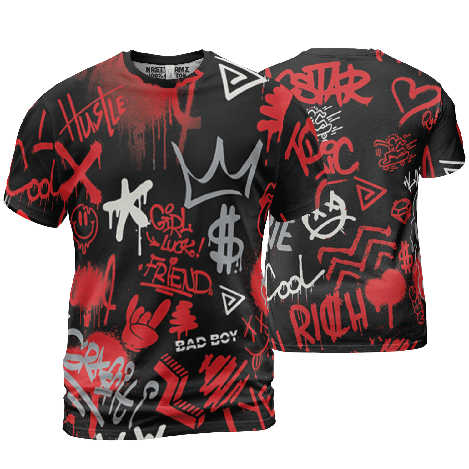 Bred Reimagined 4s T Shirt Match Graffiti King 3D All-Over Print Doodle Style - NastyJamz