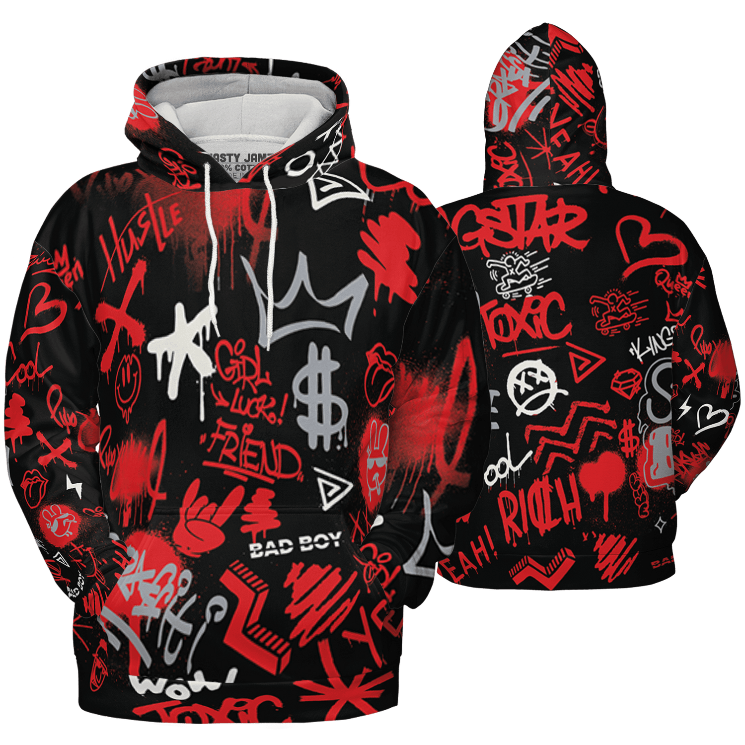 Bred Reimagined 4s Hoodie Match Graffiti King 3D All-Over Print Doodle Style - NastyJamz