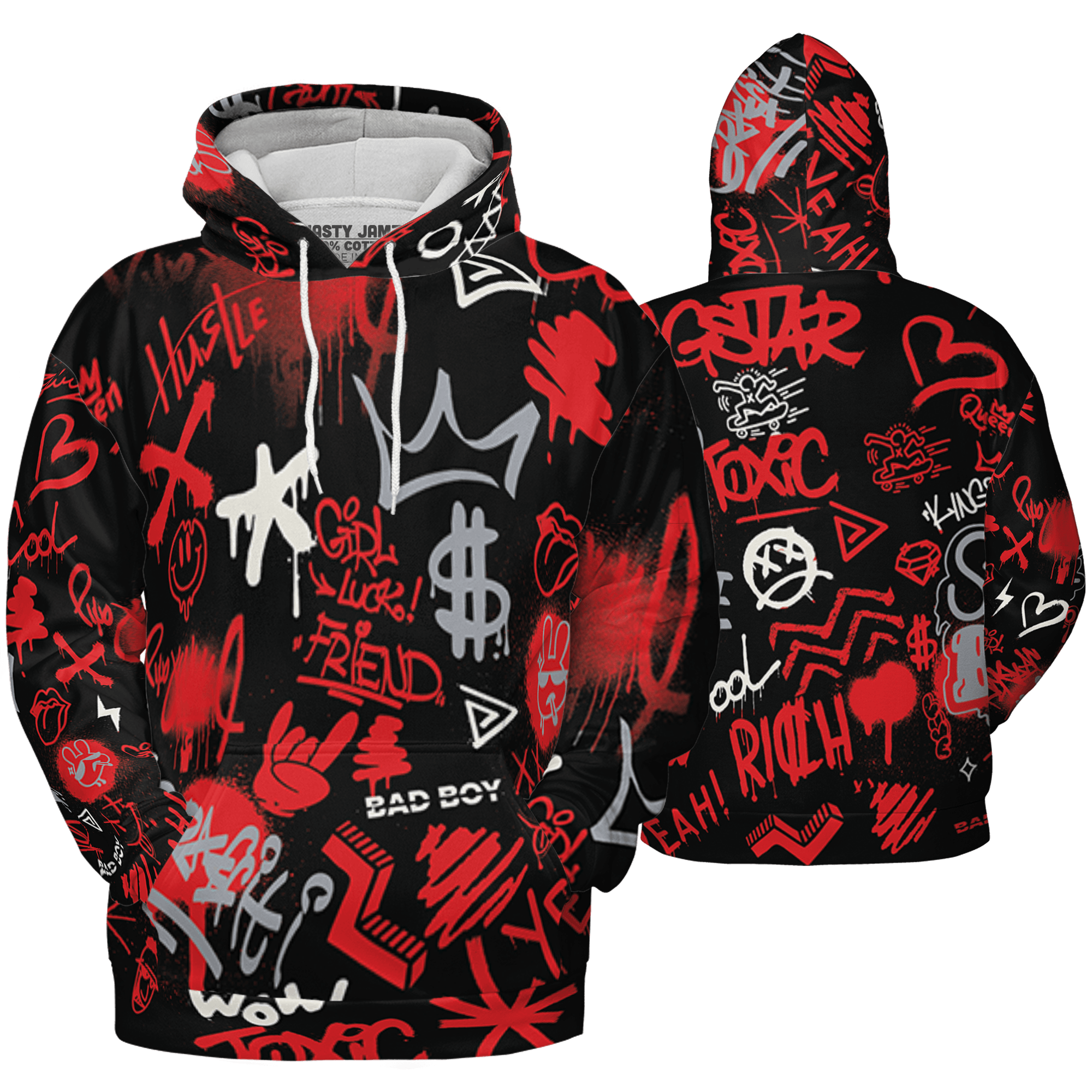 Bred Reimagined 4s Hoodie Match Graffiti King 3D All-Over Print Doodle Style - NastyJamz